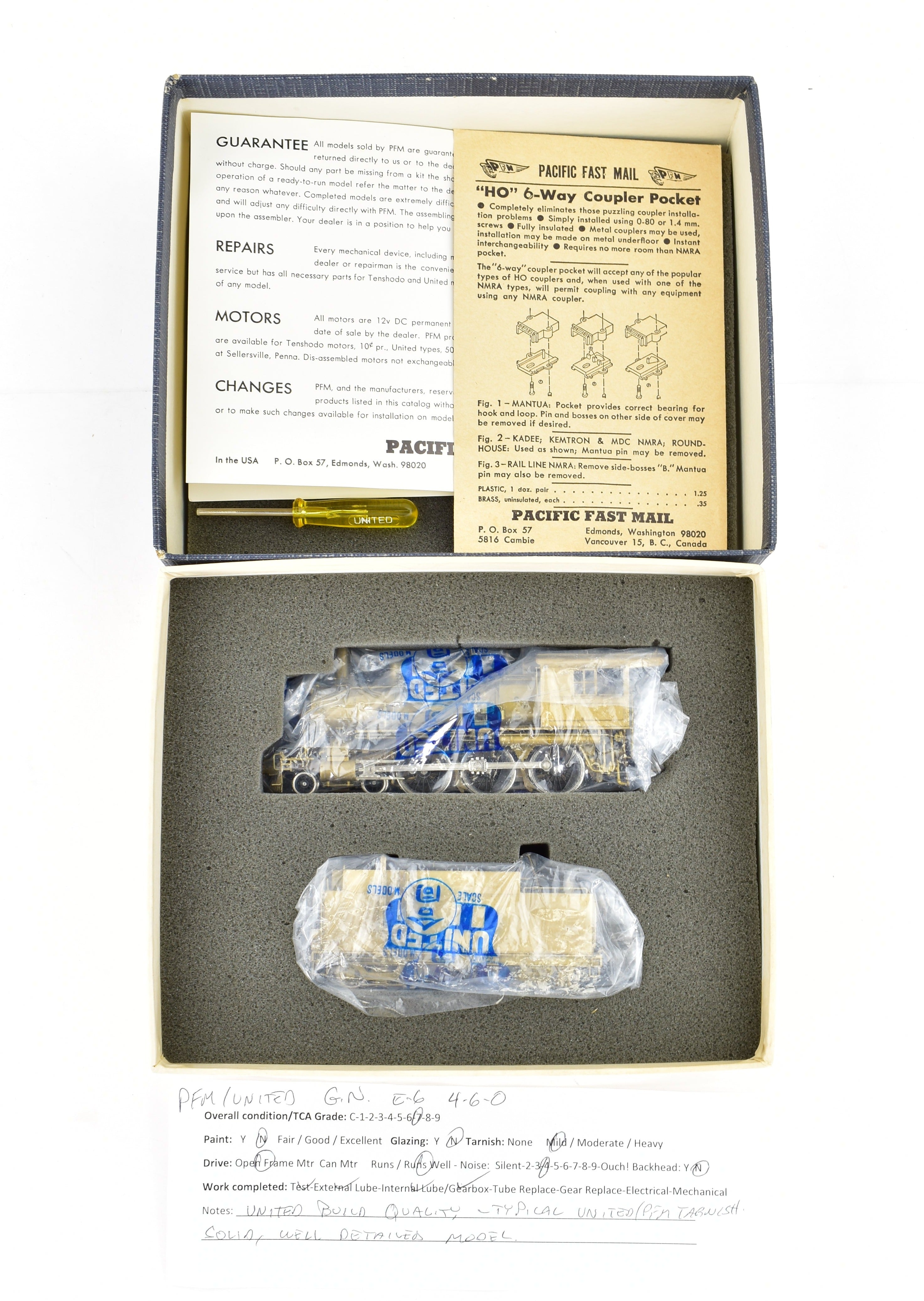 HO Scale Brass Pacific Fast Mail (PFM) United Great Northern E - 6 4 - 6 - 0 Ten Wheeler Model Train