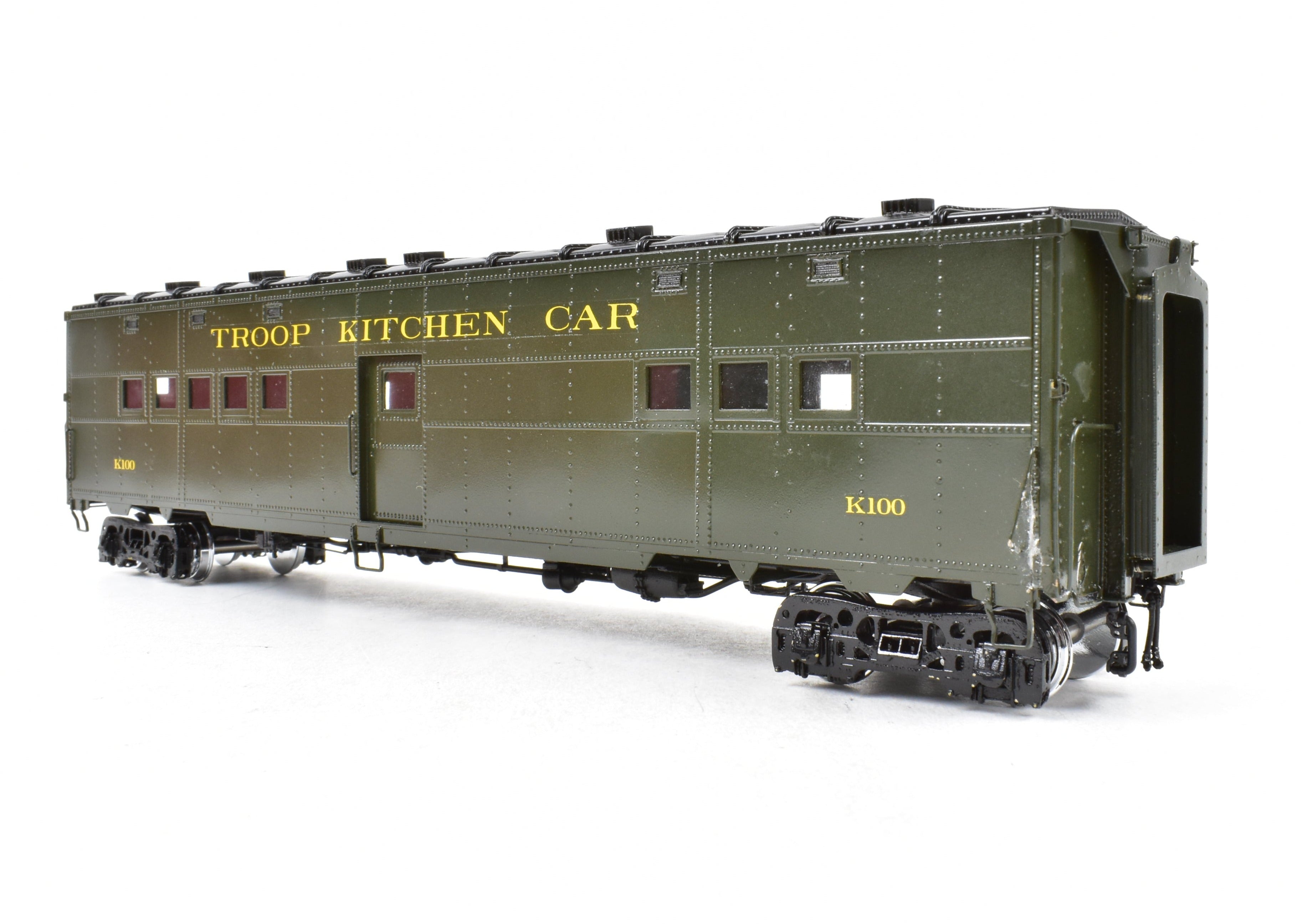 Steam Brass Pullman Troop Kitchen Car FP K100 Model by River Raisin, Ideal for Model Train Enthusiasts