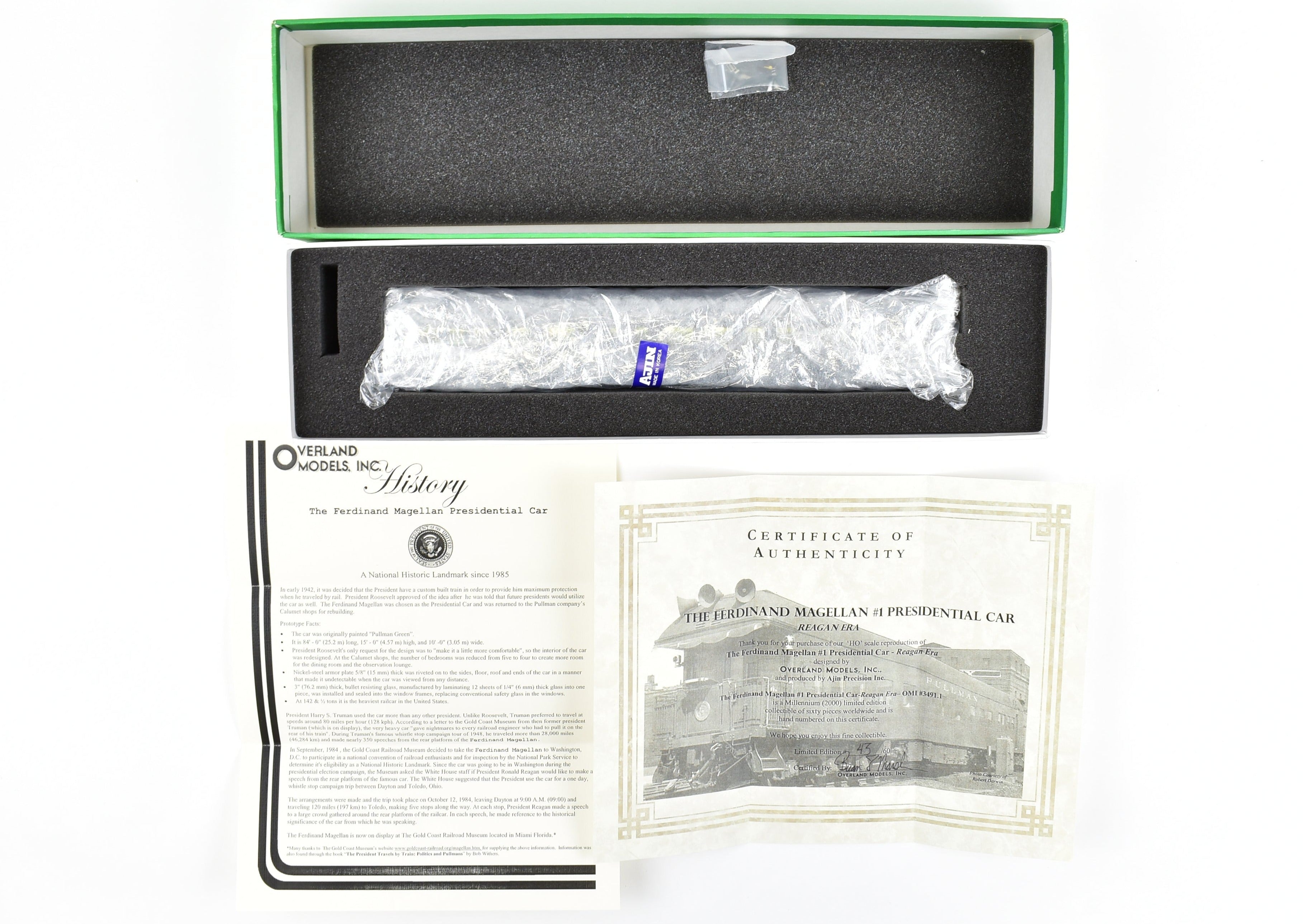 HO Scale Brass Model Pullman USN - 1 Ferdinand Magellan Presidential Car from Overland Models, Inc. Featuring Added Details for Reagan - Era Representation
