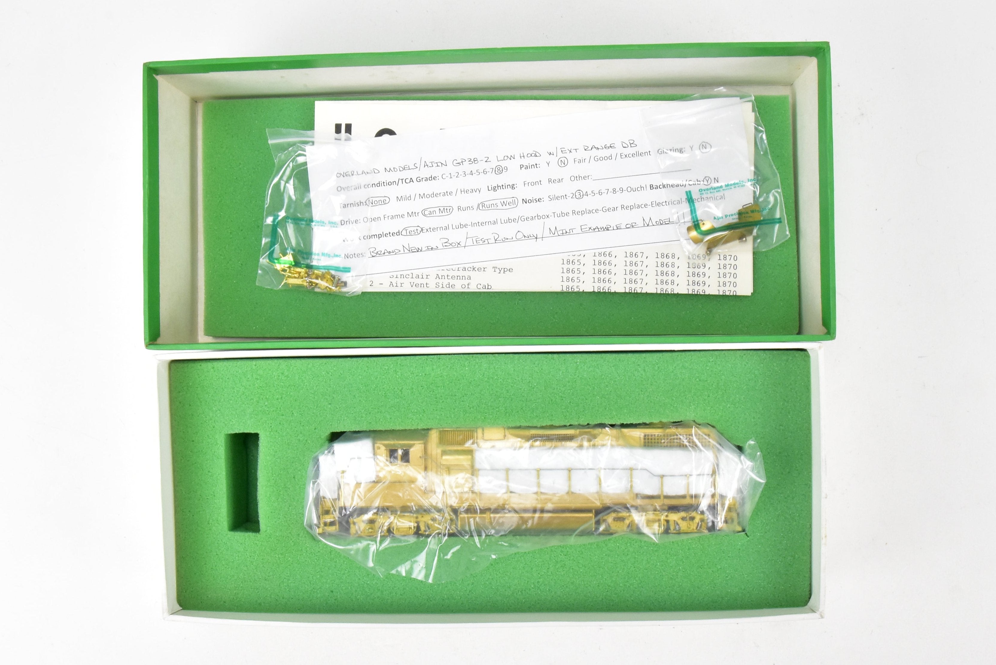 HO Scale Brass Locomotive Model - Overland Models Inc. EMD GP38 - 2 with Extended - Range Dynamic Brakes for Various Railroads