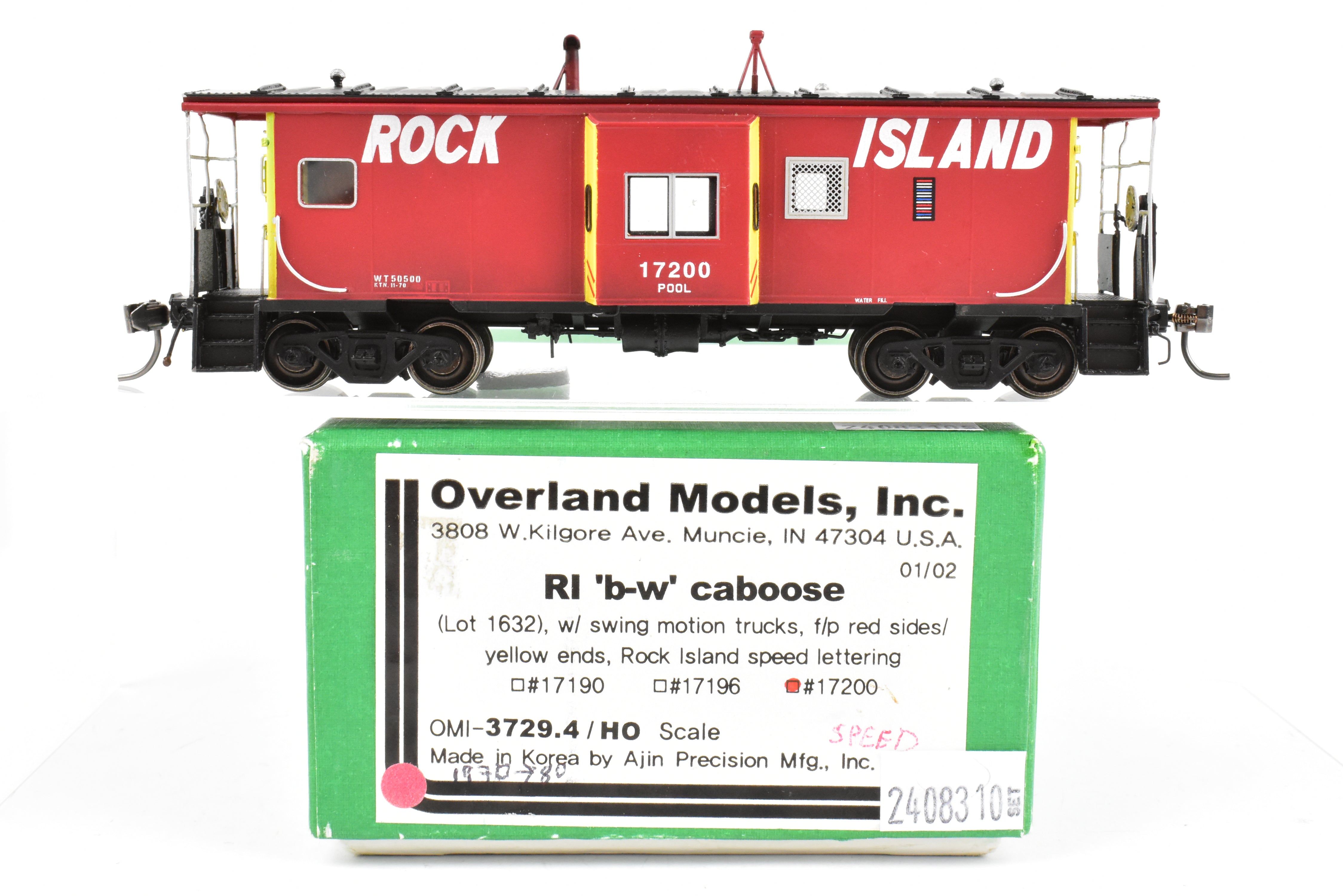 HO Scale Brass Model - Overland Models, Inc. (OMI) CRI&P Rock Island Bay - Window Caboose, Freight/Passenger #17200 with Light Weathering