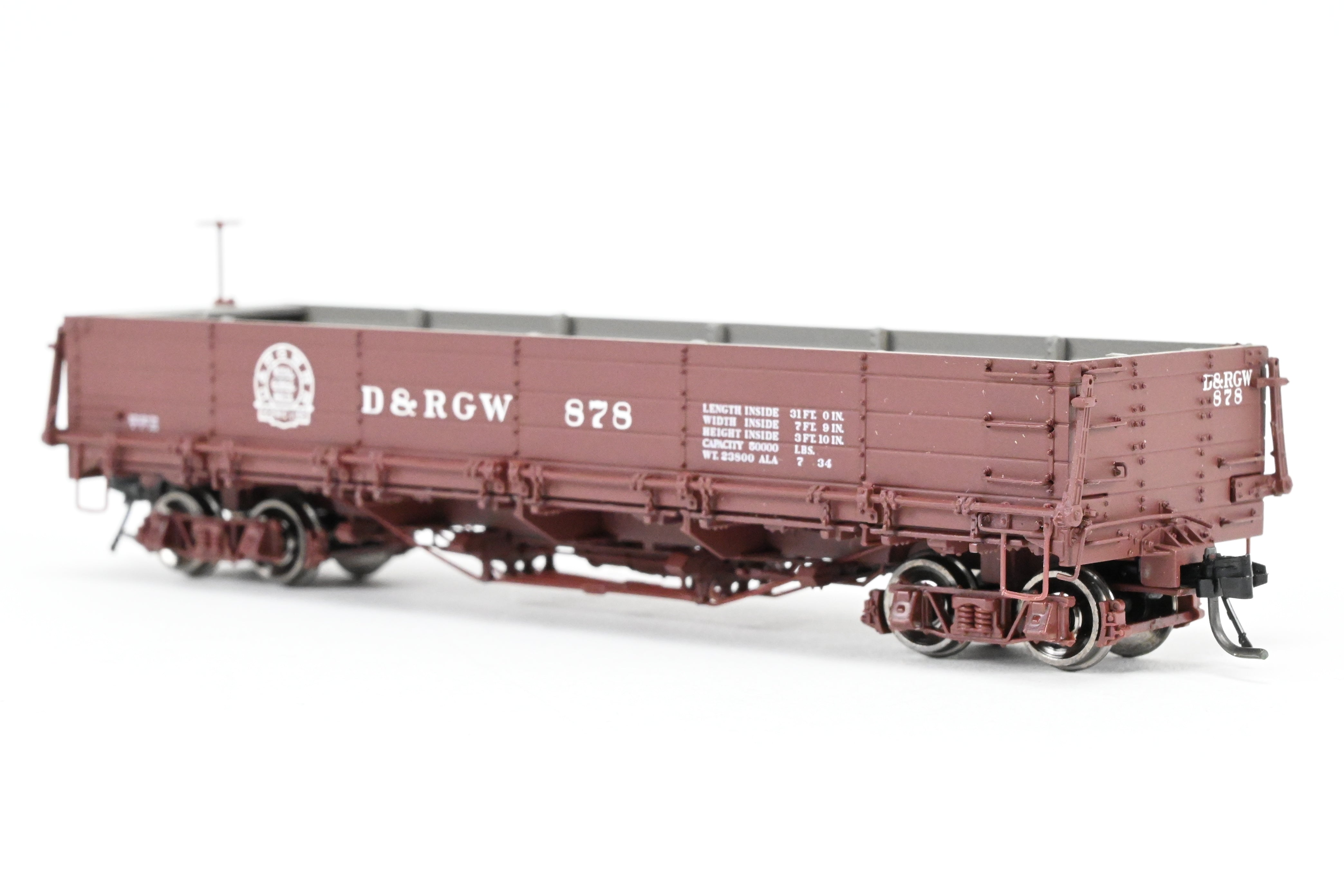 HOn3 Blackstone Models D&RGW - Denver & Rio Grande Western Brown Drop - Bottom Gondola No. 878