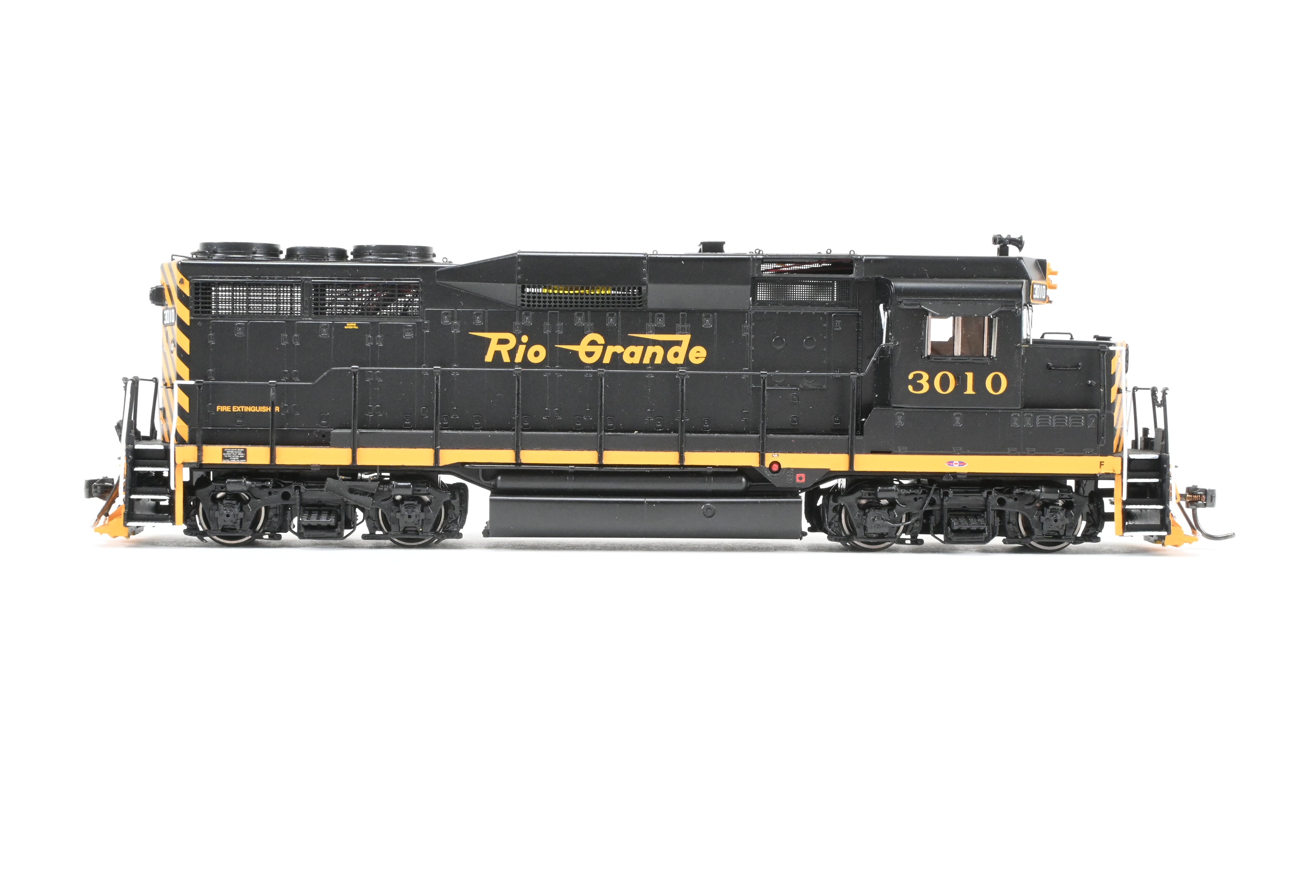 HO Scale Brass Locomotive Model - Overland Models, Inc. D&RGW - Denver And Rio Grande Western EMD GP30 FP in Striking Black/Orange Color Scheme #3010 Equipped with SoundTraxx DCC & Sound System