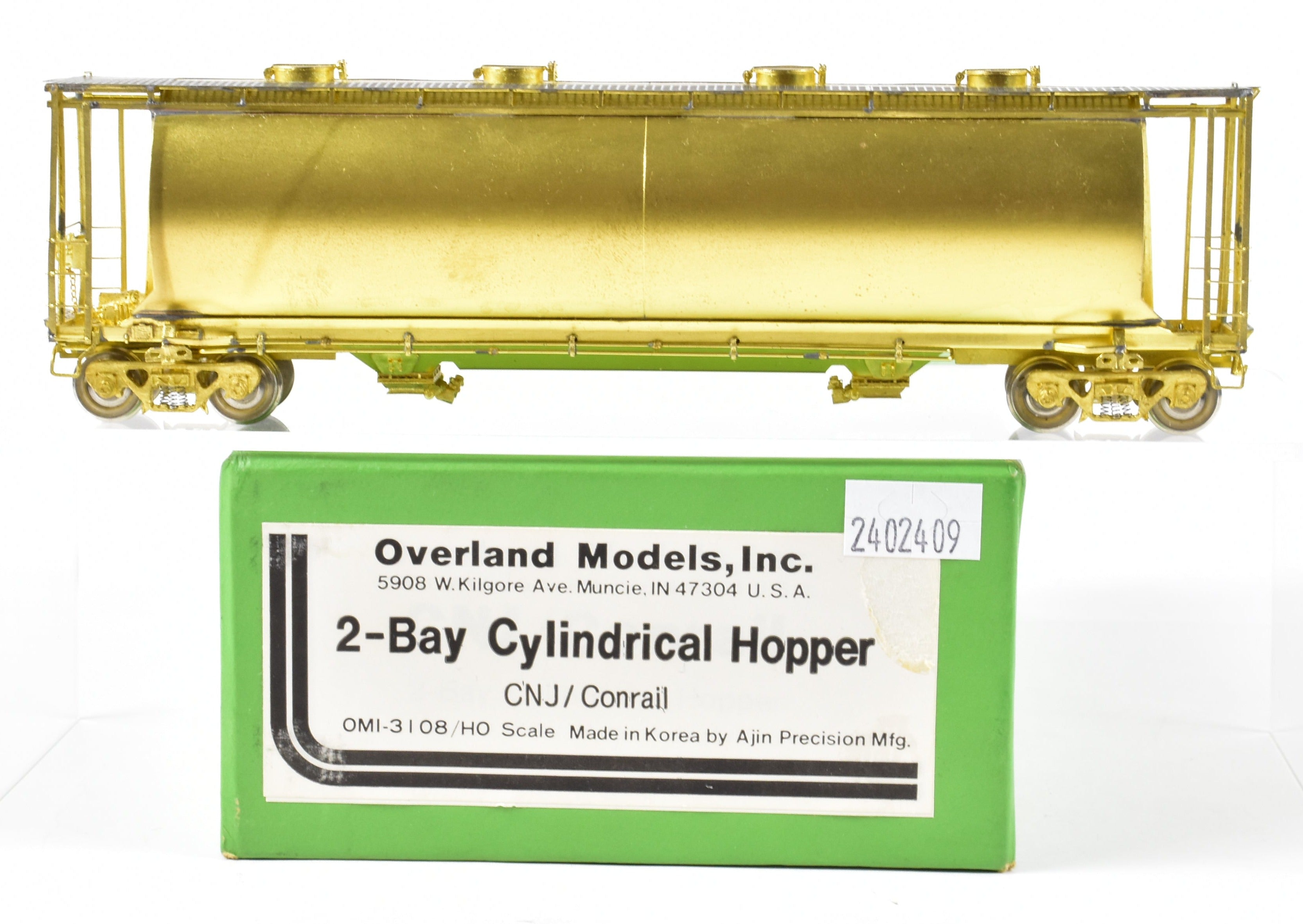 HO Scale Brass 2-Bay ACF Cylindrical Hopper Model by Overland Models, Inc. (OMI) for Central Railroad of New Jersey (CNJ) or Conrail (CR)