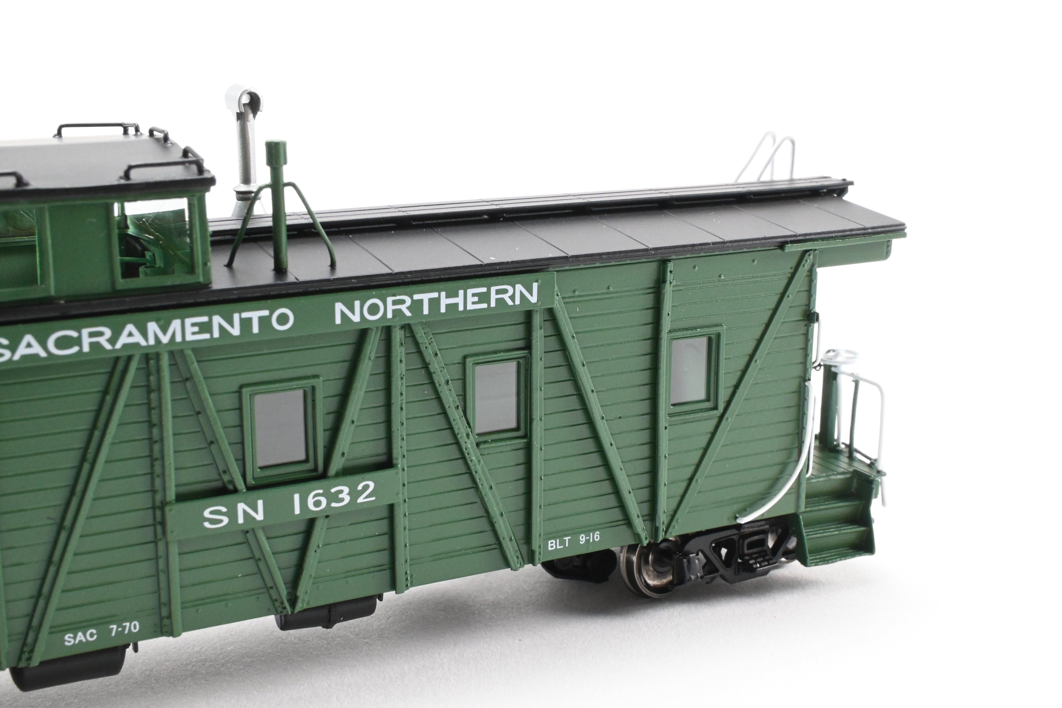 New HO Scale Brass Sacramento Northern Caboose #1632, Square End, FP Green