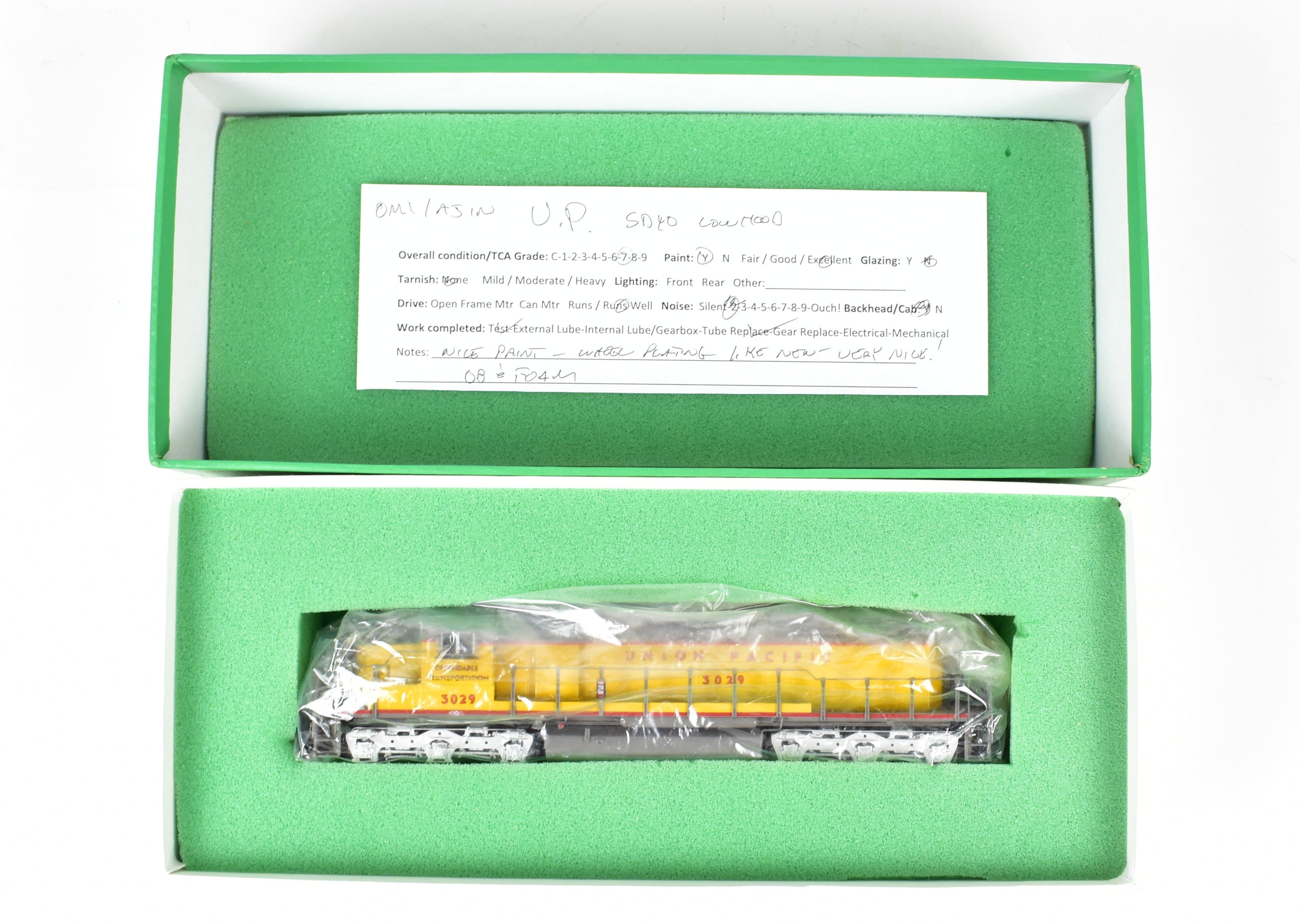 HO Scale Brass Model Train - Overland Models Inc. Union Pacific EMD SD40 Low Nose Locomotive, Custom Painted as UP No. 3029