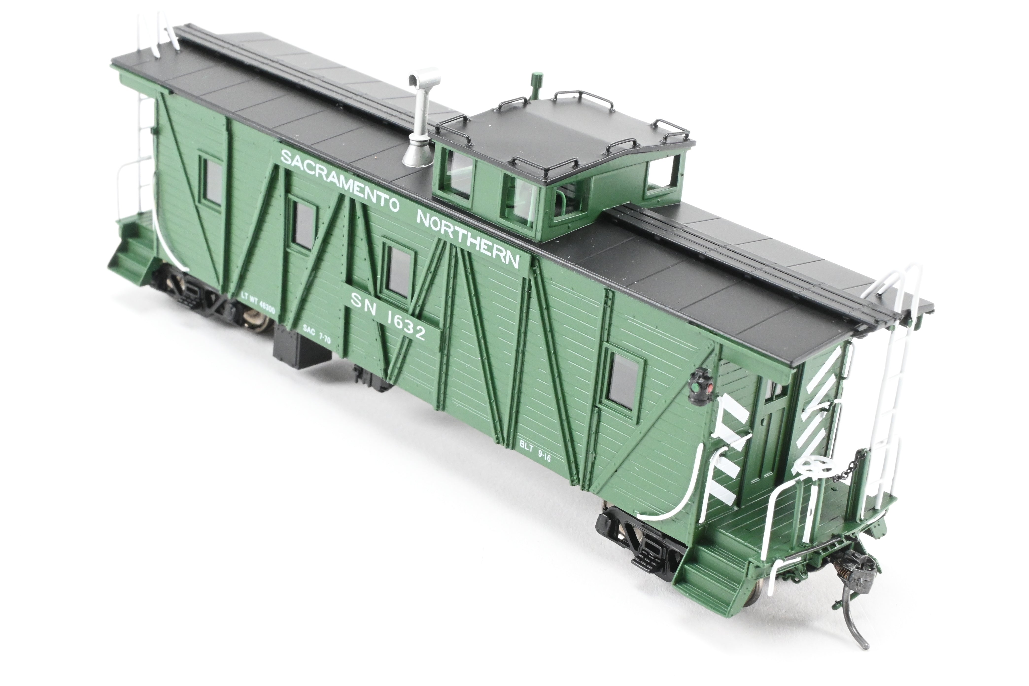 New HO Scale Brass Sacramento Northern Caboose #1632, Square End, FP Green