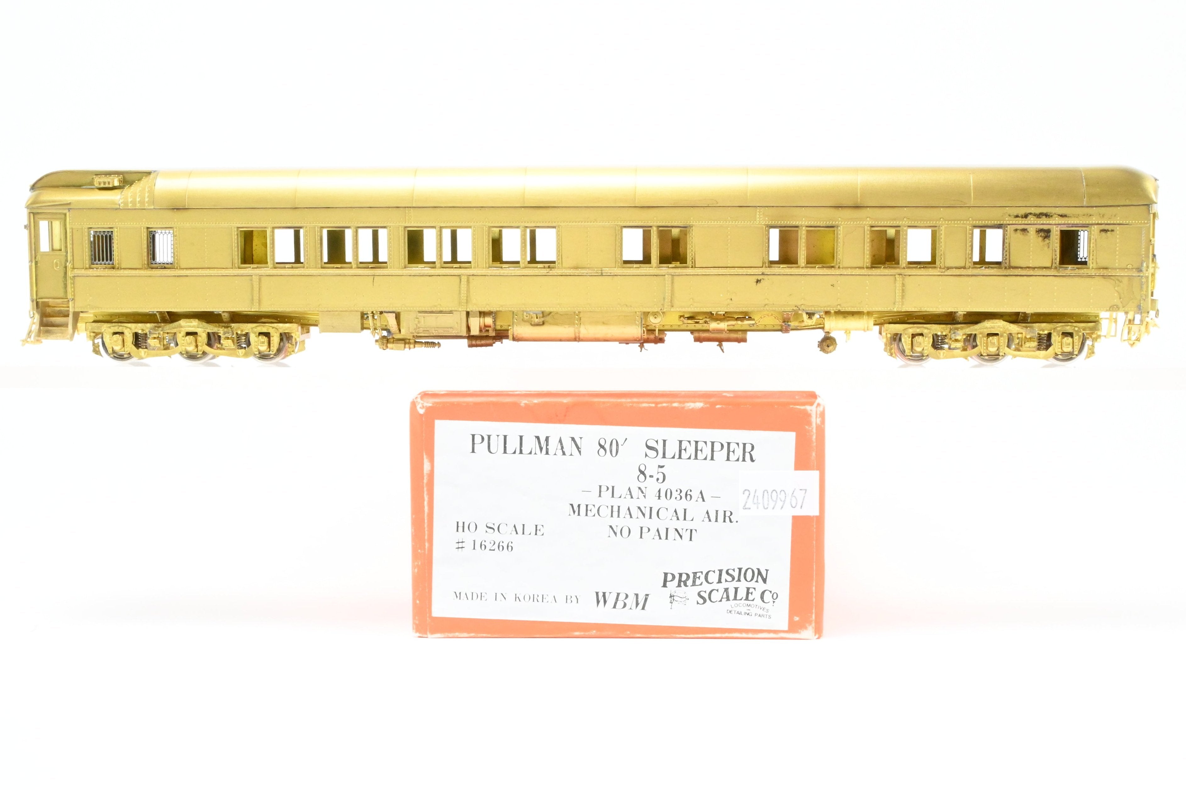 HO Scale Brass Precision Scale Co. Various Roads Pullman 80-Foot Sleeper Model with 8-5 Plan 4036a and Mechanical Air System