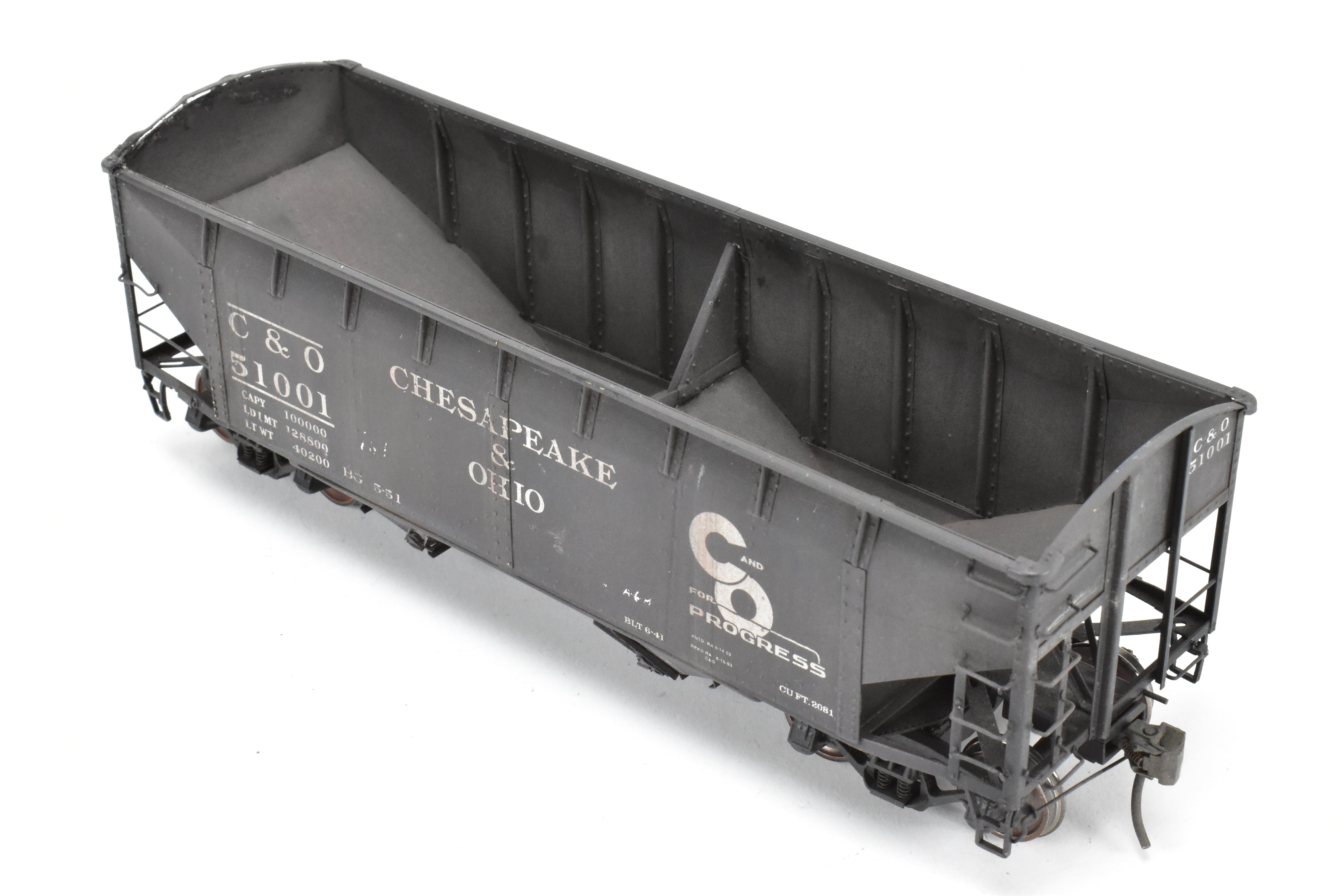 O Scale Model Train - Brass US Hobbies Chesapeake & Ohio (C&O) USRA 2 Bay Hopper, Custom Painted with Number 51001, No Original Packaging
