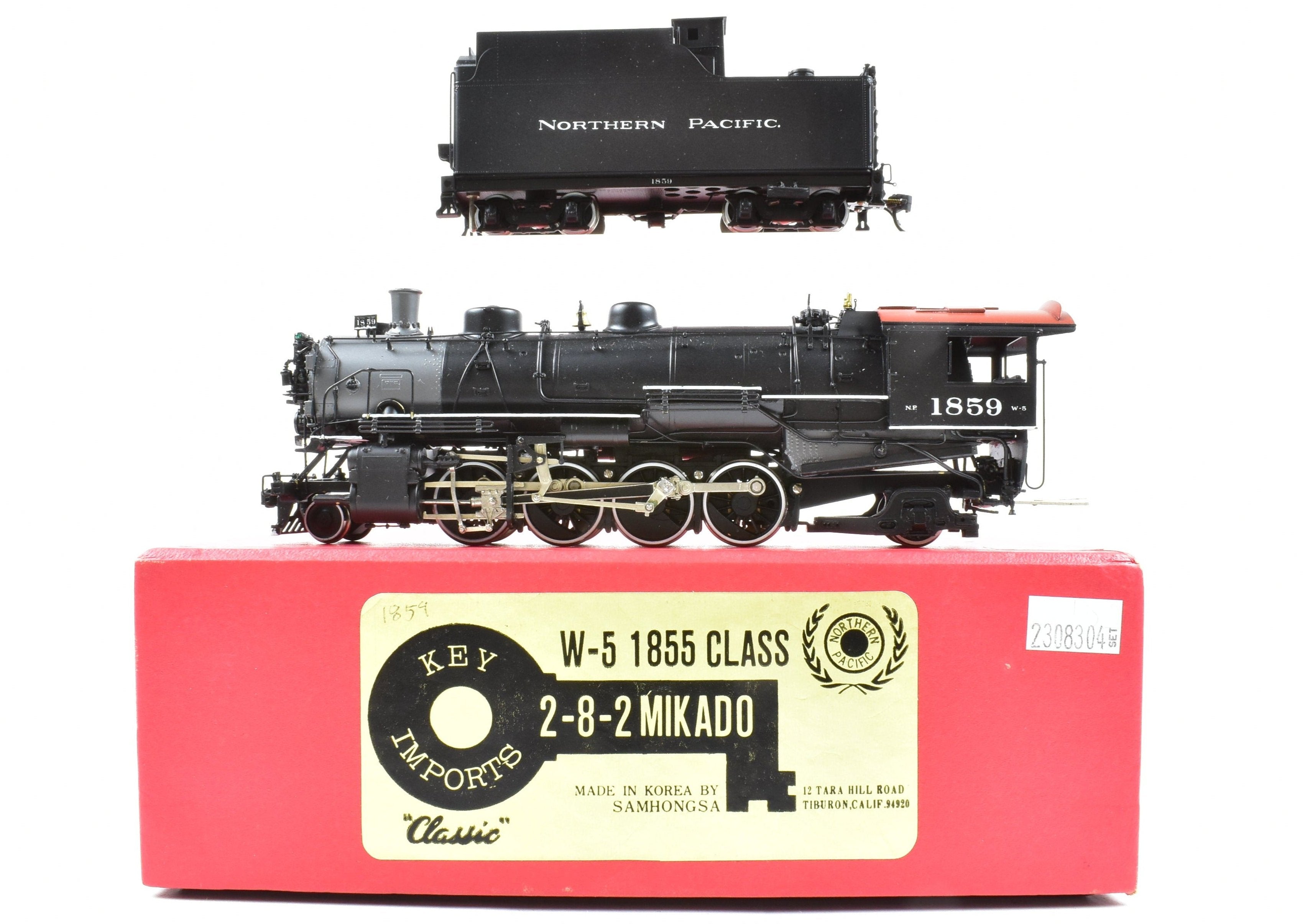 HO Scale Brass Classic Model Train - Key Imports Northern Pacific W - 5 1846 Class 2 - 8 - 2 Mikado Locomotive #1859 Professionally Painted
