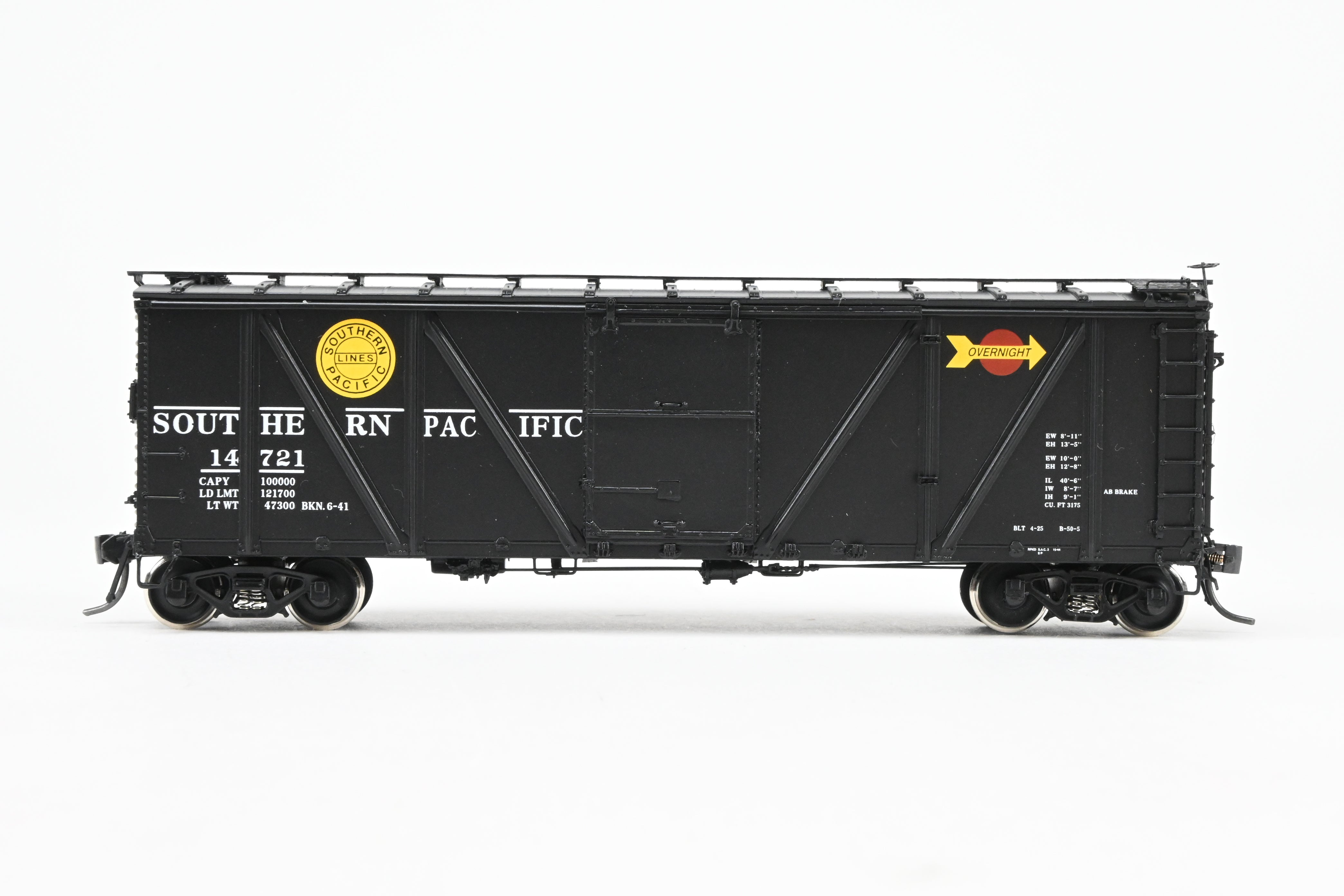 HO Scale Brass Box Car - Challenger Imports SP - Southern Pacific Class B - 50 - 15 Outside Braced Steel Sheathed Box Car with Murphy Radial Roof, Factory Painted for Overnight Service #14721