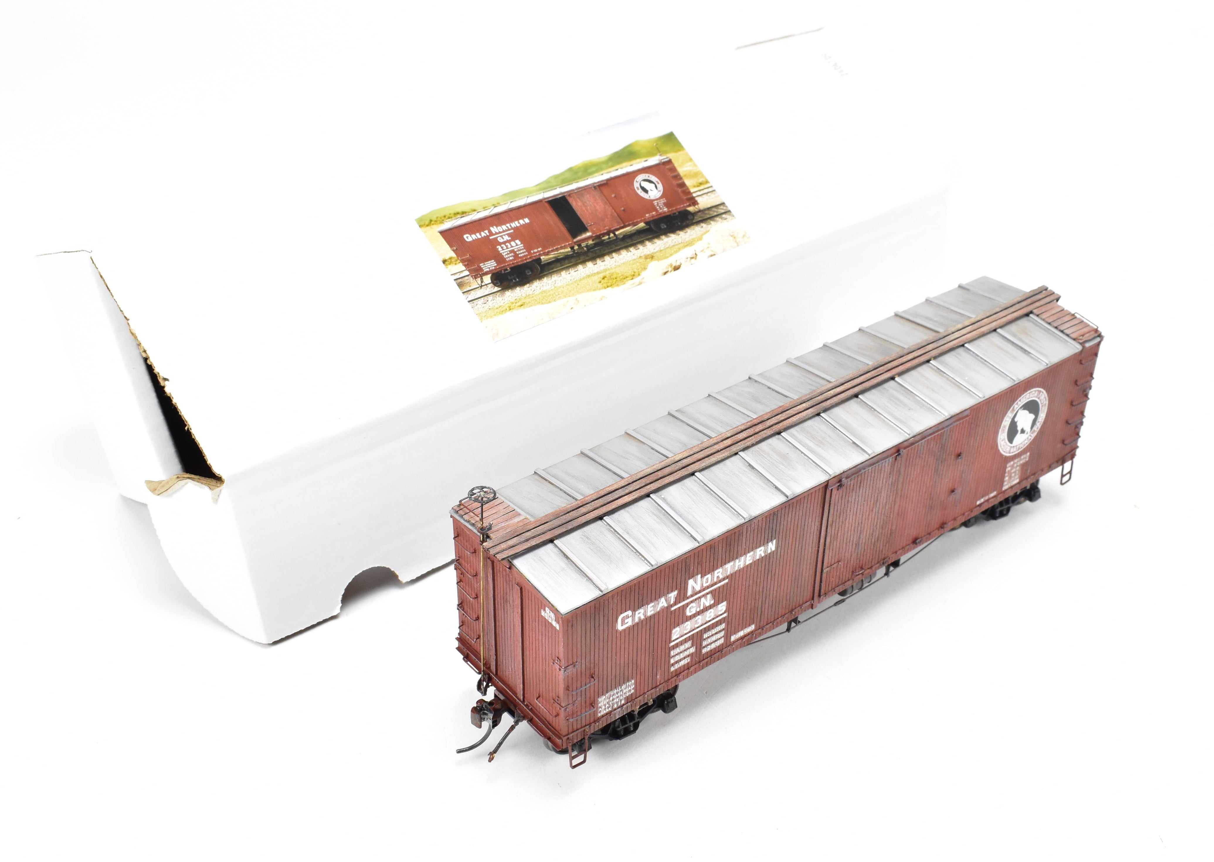 O Scale GN Great Northern 40' Truss Rod Pro - Built Painted Wood & Brass Boxcar Kit 403221