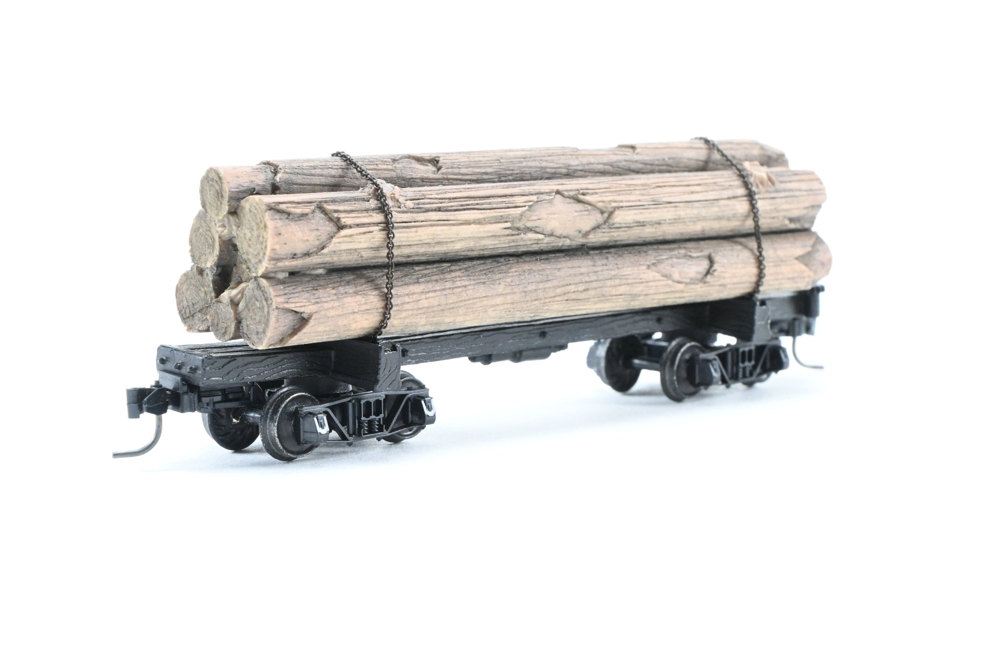 HOn3 Micro-Trains 30’ Factory-Painted Unlettered Skeleton Log Car with Load