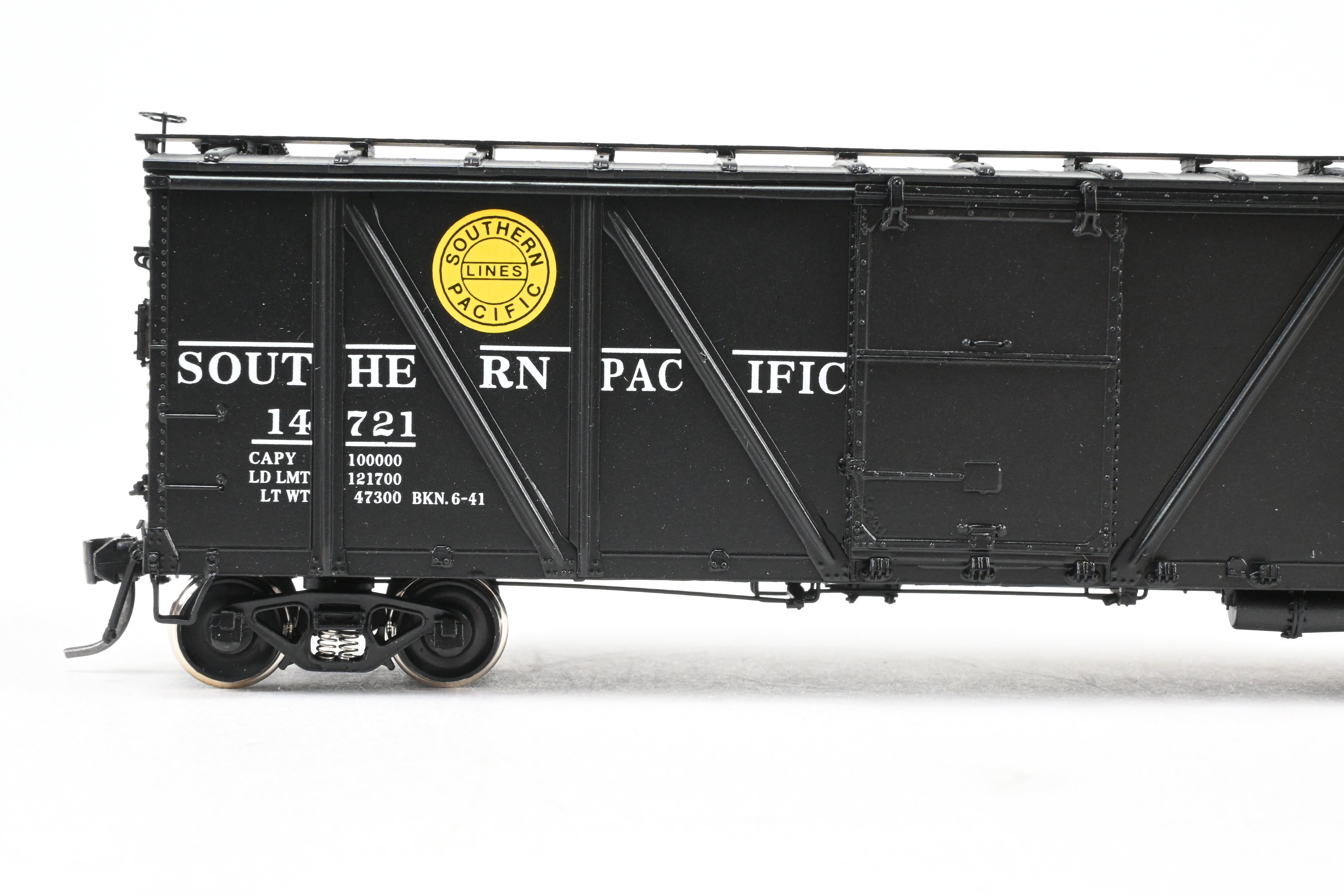 HO Scale Brass Box Car - Challenger Imports SP - Southern Pacific Class B - 50 - 15 Outside Braced Steel Sheathed Box Car with Murphy Radial Roof, Factory Painted for Overnight Service #14721