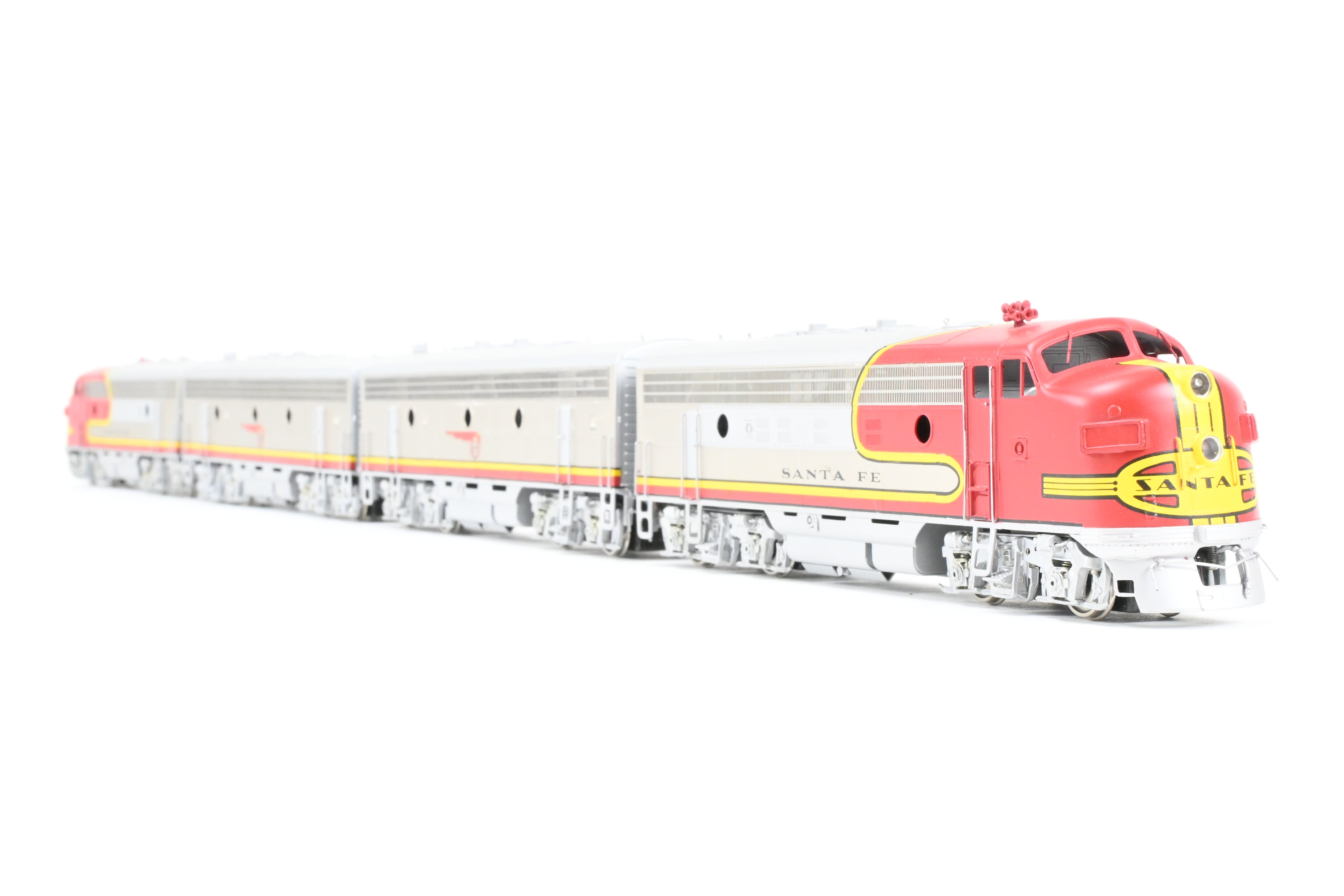 HO Scale Brass Model Train Oriental Limited ATSF - Santa Fe EMD F7 Phase II 1500 HP A/B/B/A Set with Factory Plated and Painted Finish
