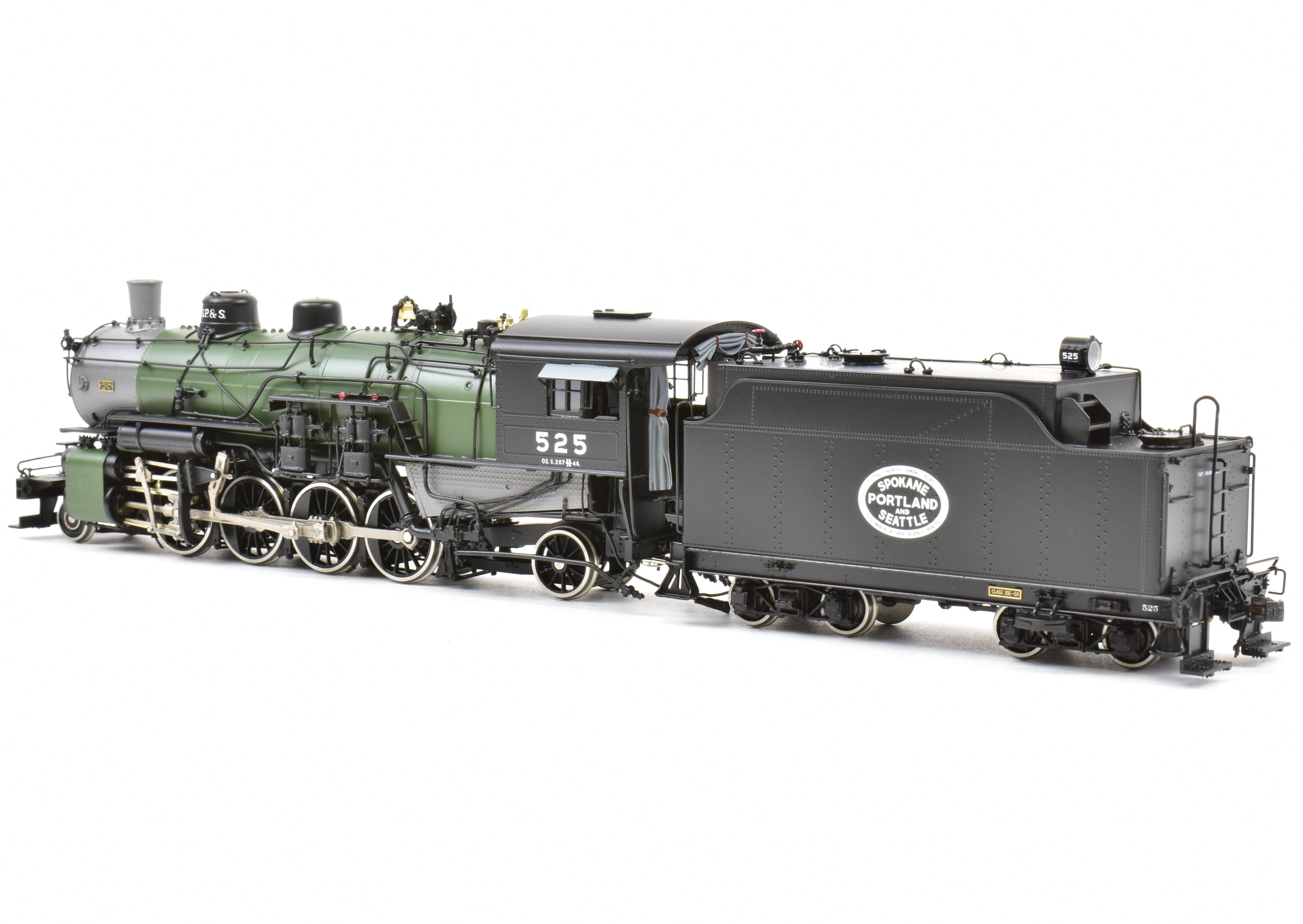 HO Scale Brass Model Train - W&R Enterprises SP&S - Spokane, Portland & Seattle Railway Class O - 2 2 - 8 - 2 FP Glacier Scheme Locomotive No. 525