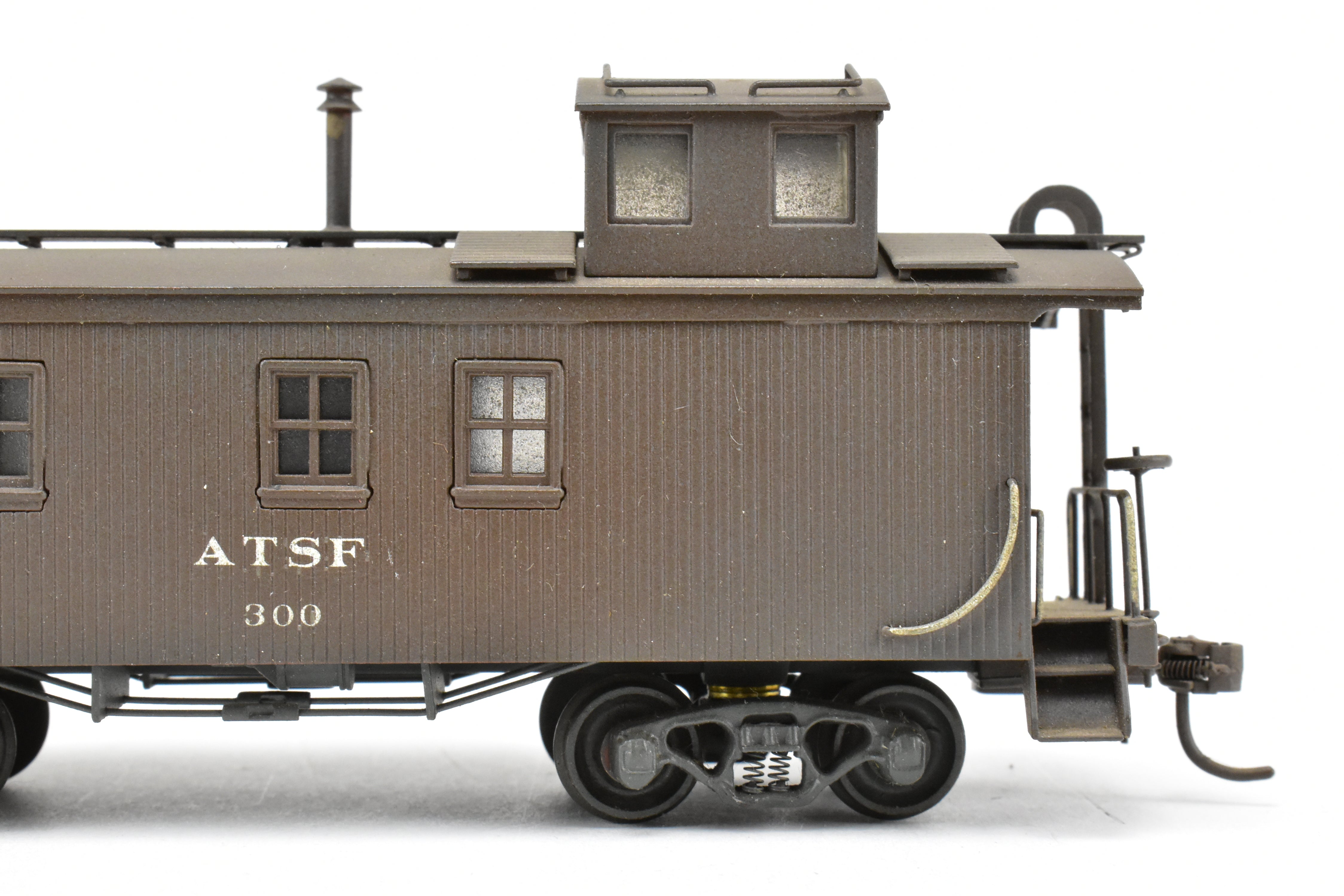 HO Scale Brass Model Trains by Trains, Inc. - ATSF Santa Fe Wood Caboose Custom Painted and Weathered, Number 300
