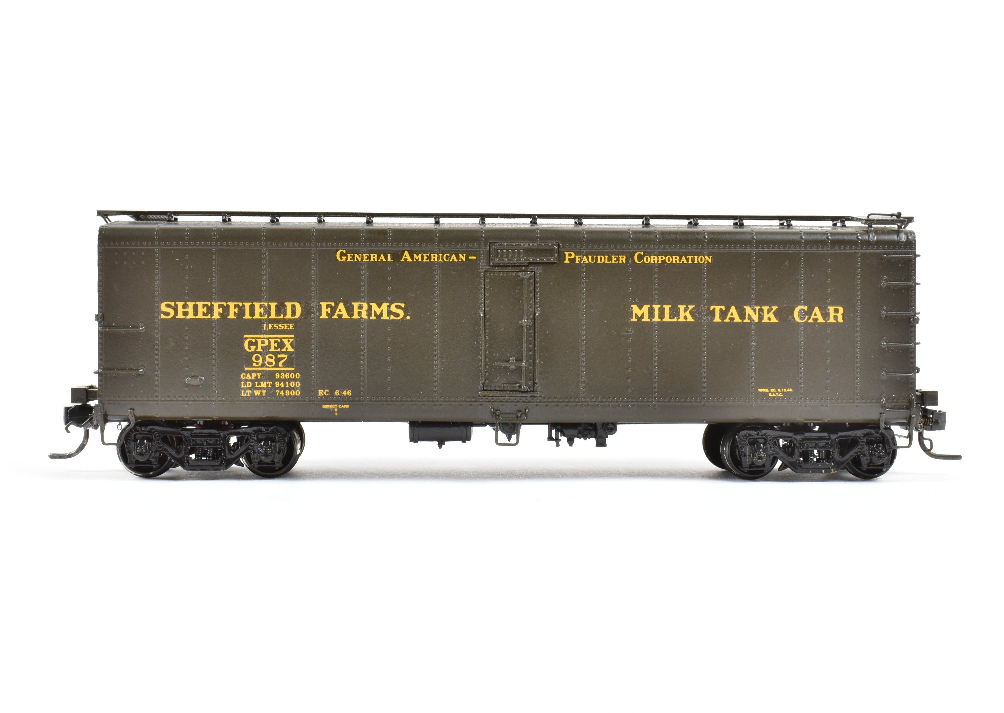 HO Brass OMI 40' 6 GPEX 987 Pfaudler Milk Tank Car - Various Roads