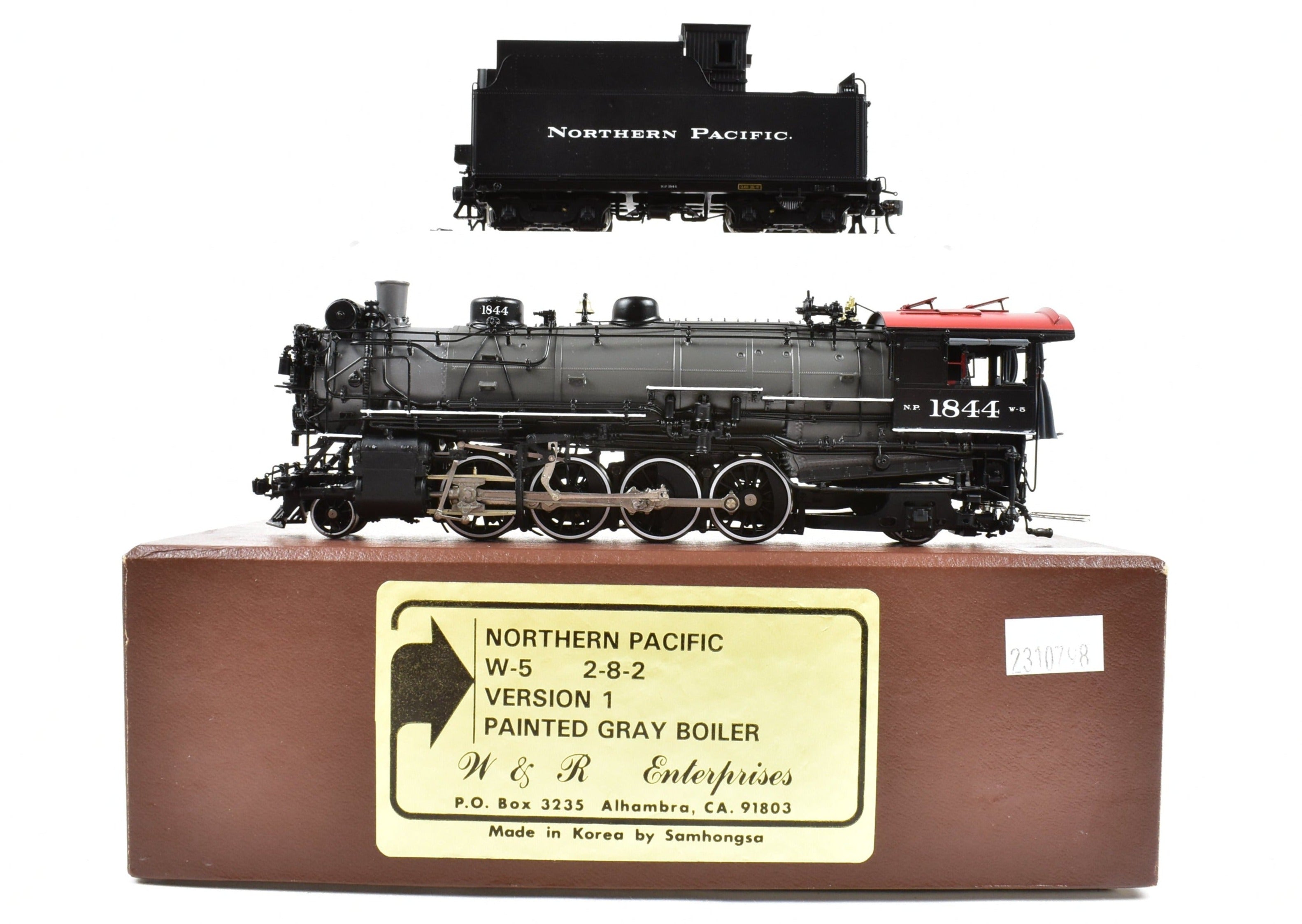 HO Scale Brass Model Train by W&R Enterprises - Northern Pacific Class W-5 2-8-2 Version 1, #1844 with Grey Boiler