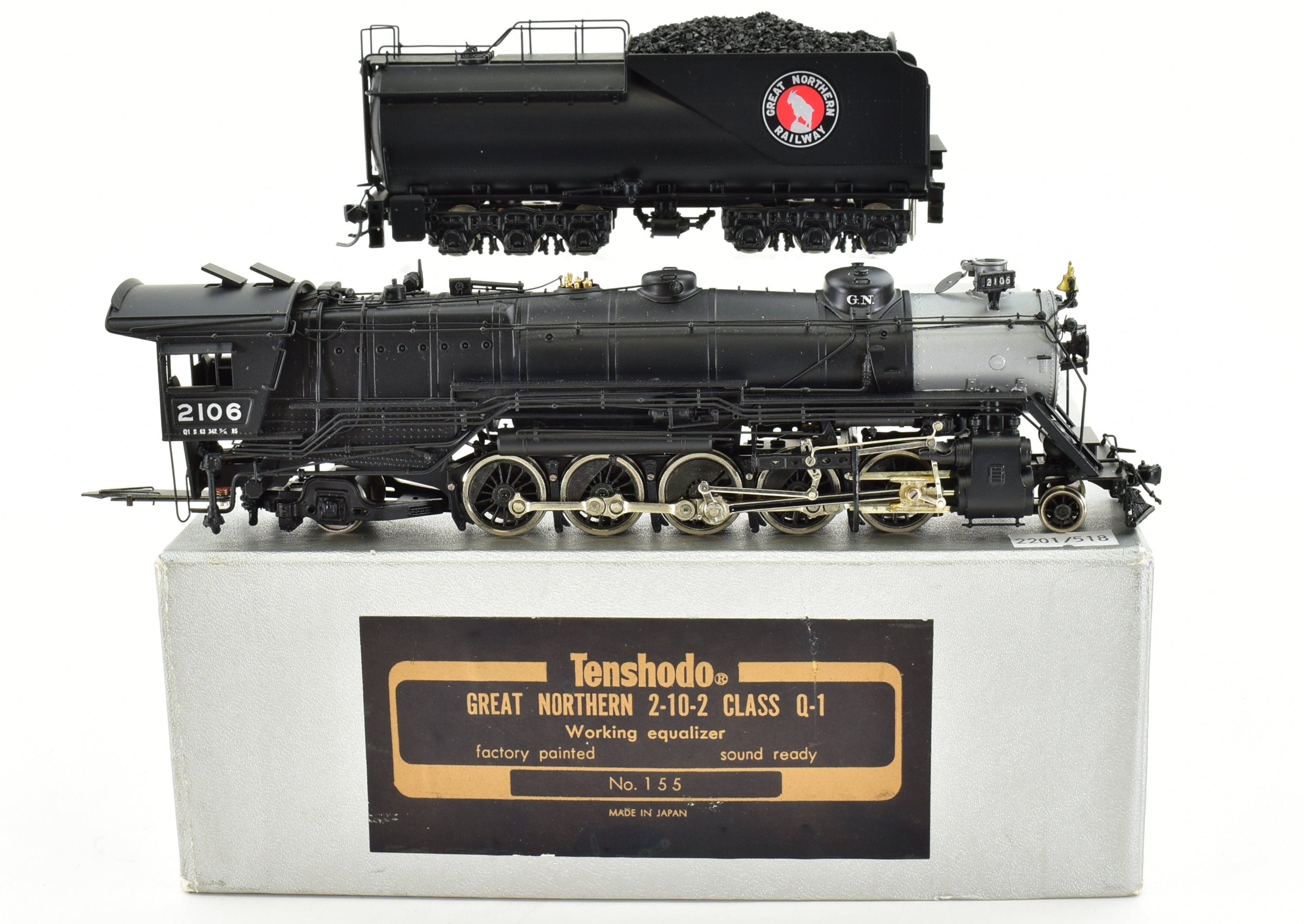 High - Quality HO Scale Brass Model Train CON PFM - Tenshodo GN - Great Northern 2 - 10 - 2 Class Q - 1 Factory - Painted Model from 1984 Production Run