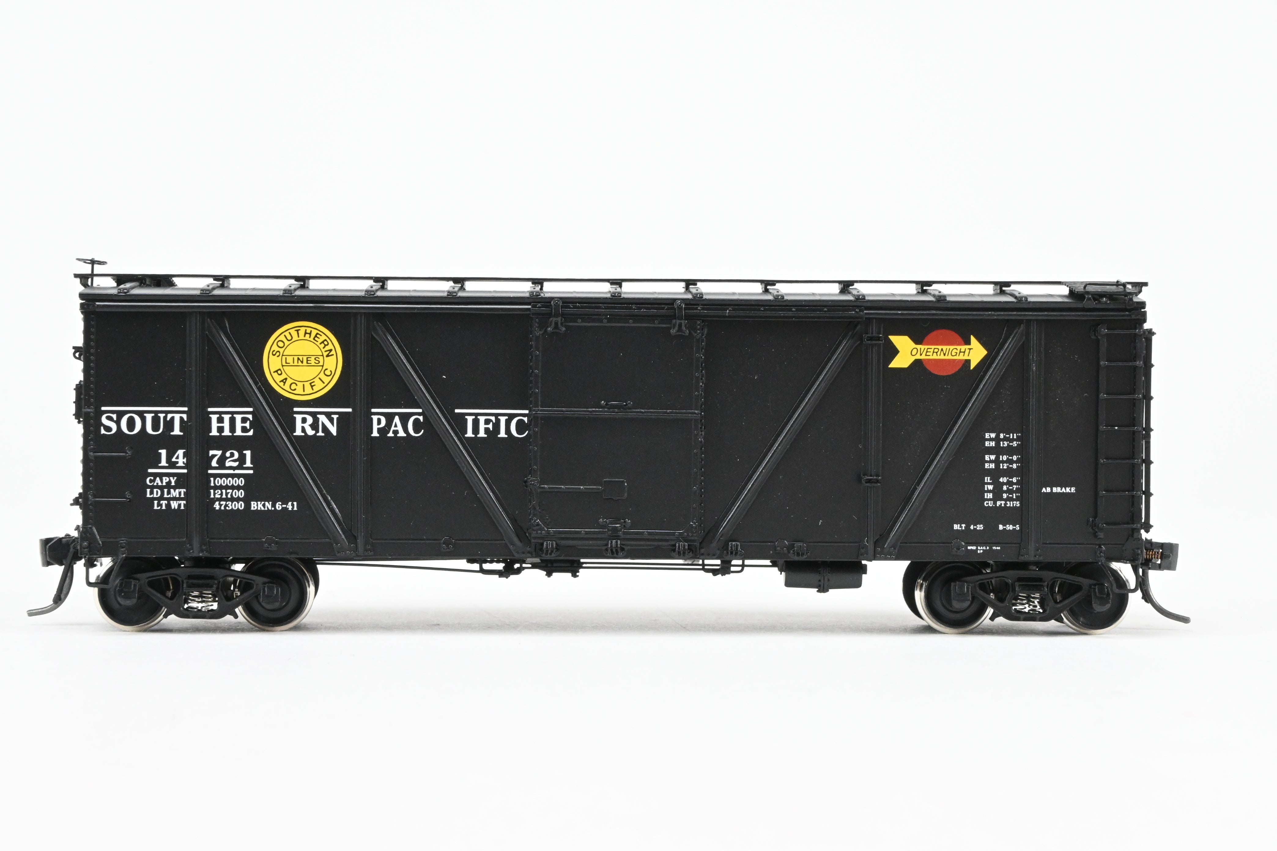 HO Scale Brass Box Car - Challenger Imports SP - Southern Pacific Class B - 50 - 15 Outside Braced Steel Sheathed Box Car with Murphy Radial Roof, Factory Painted for Overnight Service #14721