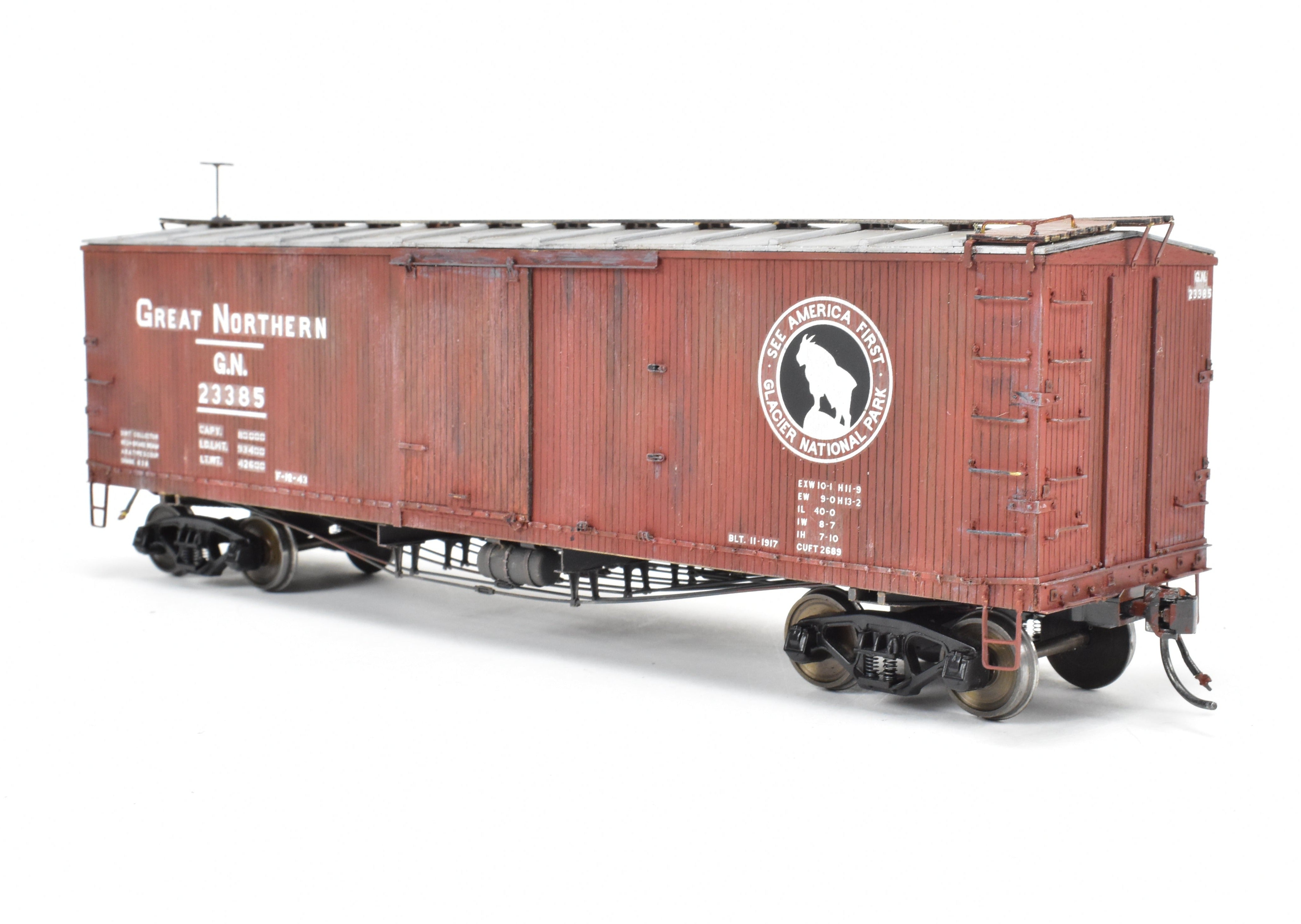 O Scale GN Great Northern 40' Truss Rod Pro - Built Painted Wood & Brass Boxcar Kit 403221