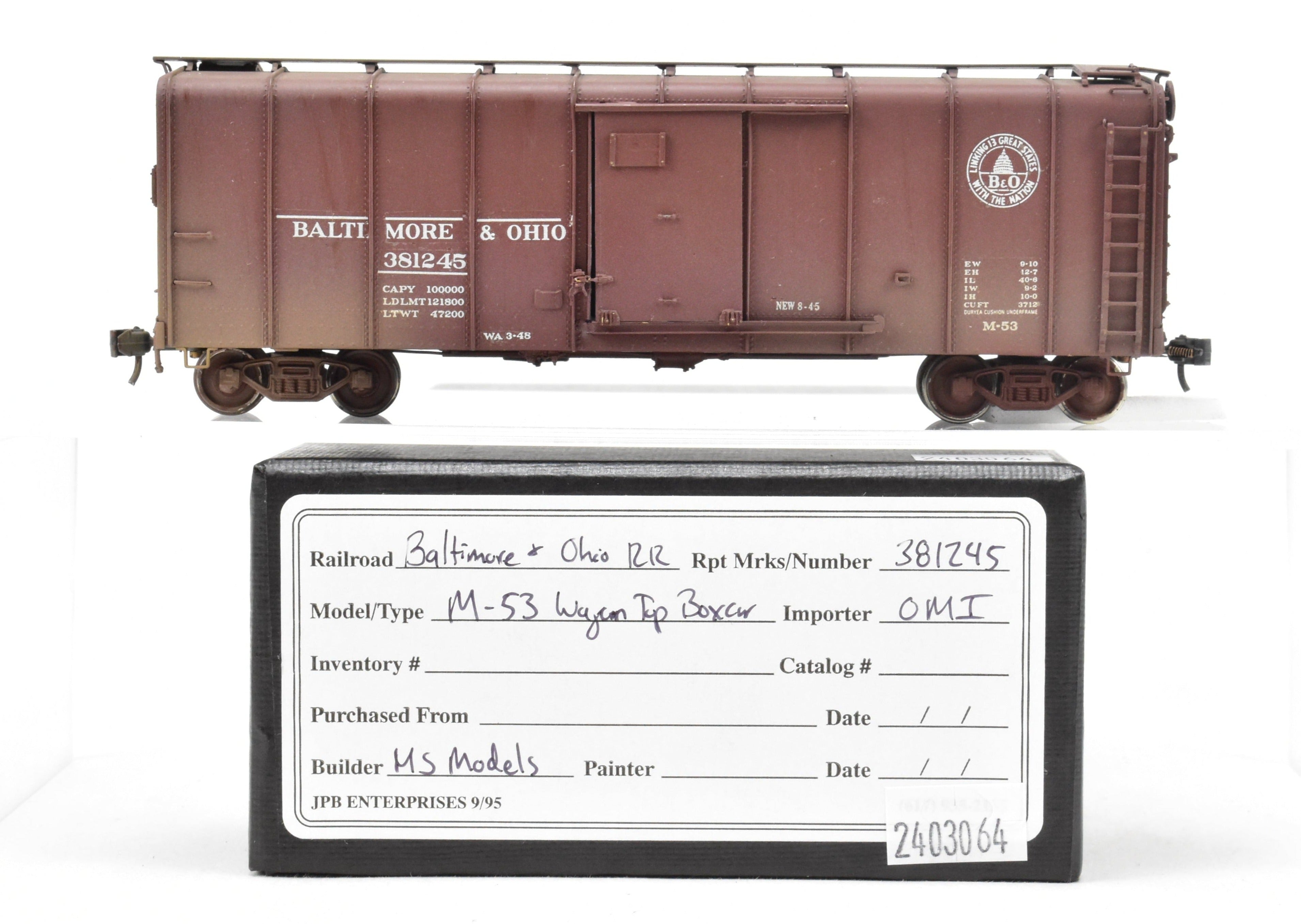 HO Brass OMI B&O M-53 Weathered Wagon Top Boxcar by Overland Models