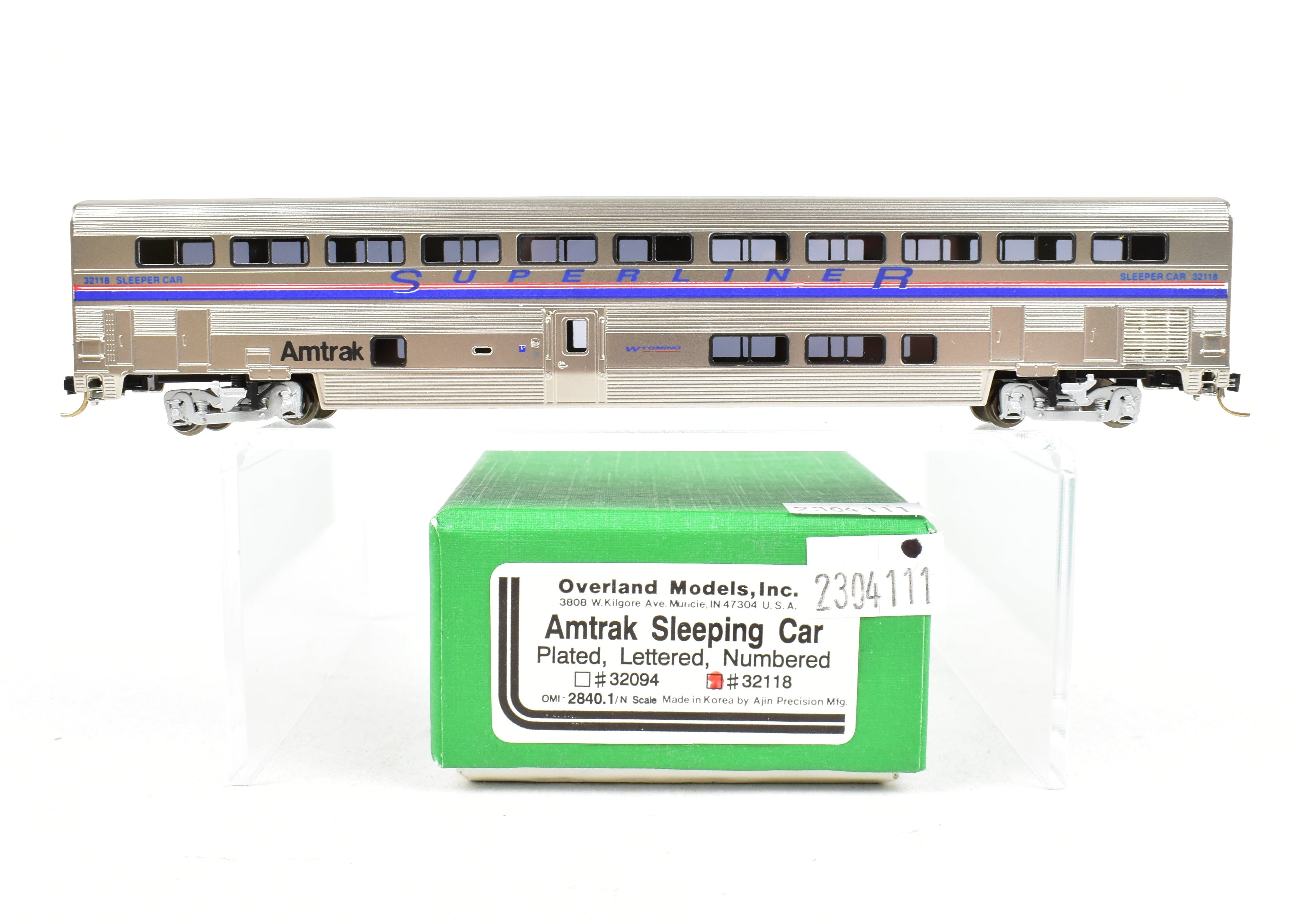 N Scale Brass Amtrak Superliner Sleeping Car Model FP No. 32118 by Overland Models, Inc. (OMI)