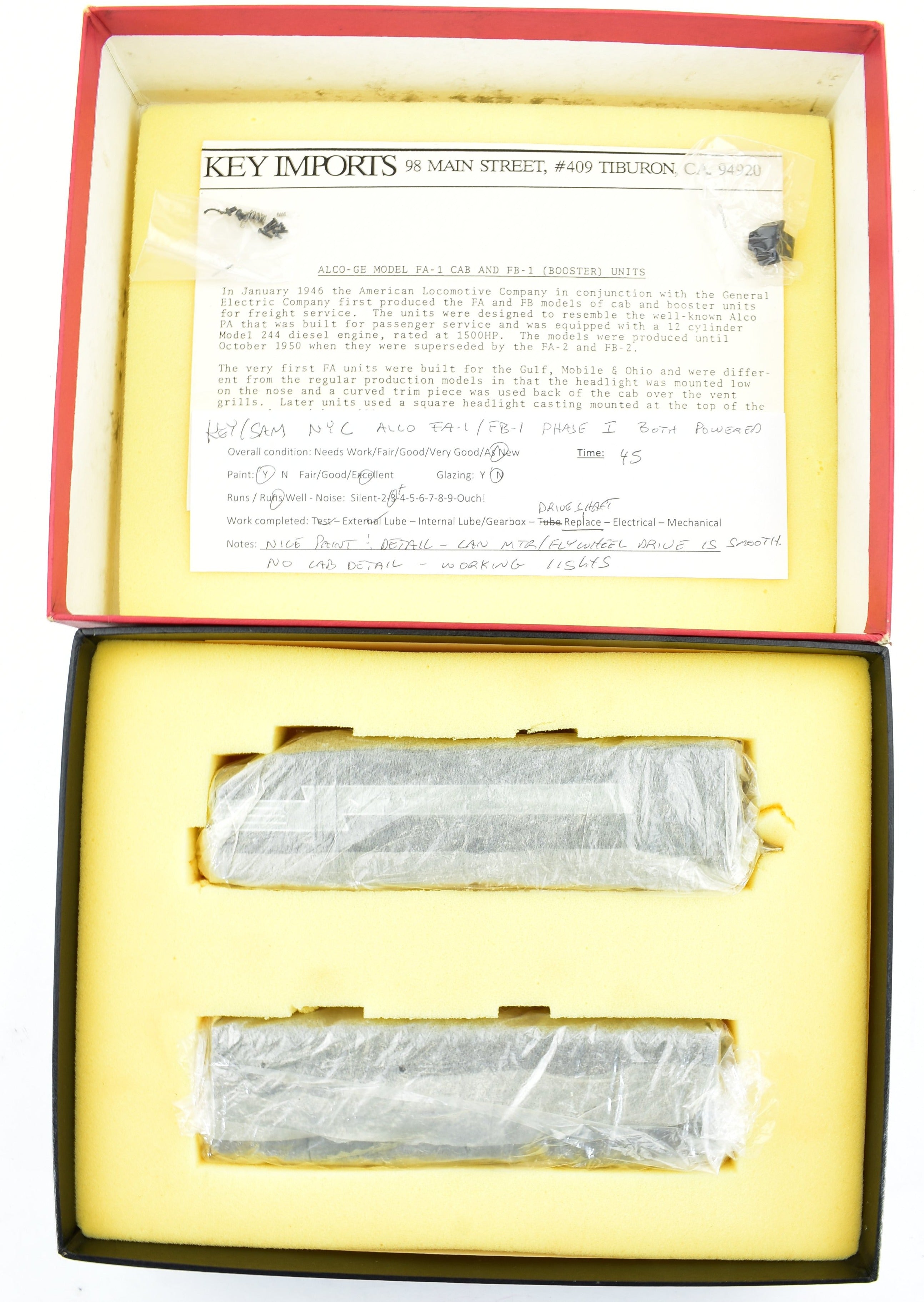 HO Scale Brass Key Imports New York Central ALCO FA - 1/FB - 1 Set Phase I Custom Series #72 Freight Version with Factory - Painted Finish from NYC