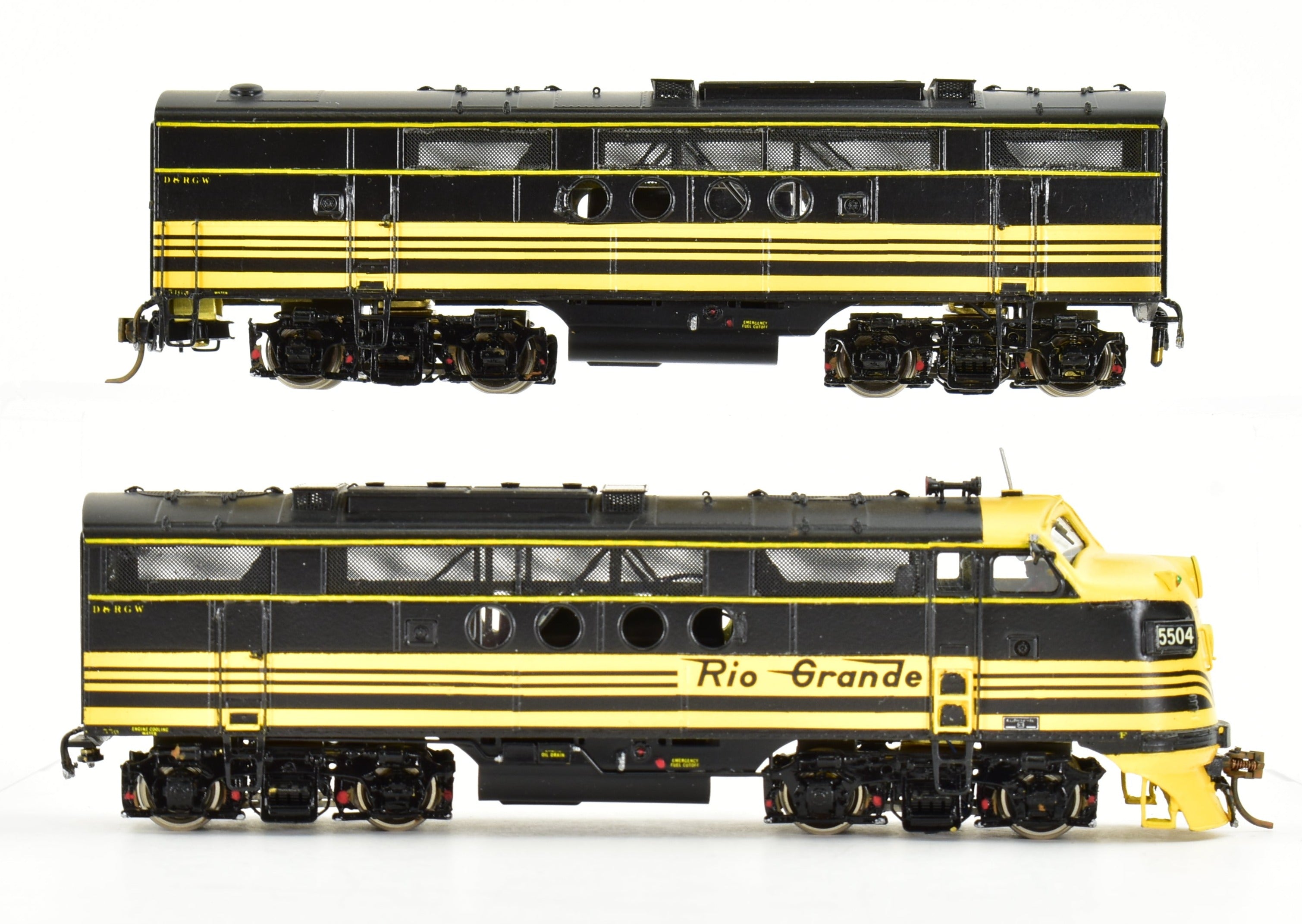 HO Scale Brass Model Train Set by Overland Models Inc. (OMI) - Custom Painted Denver & Rio Grande Western (D&RGW) EMD FT - A and FT - B Locomotive Set