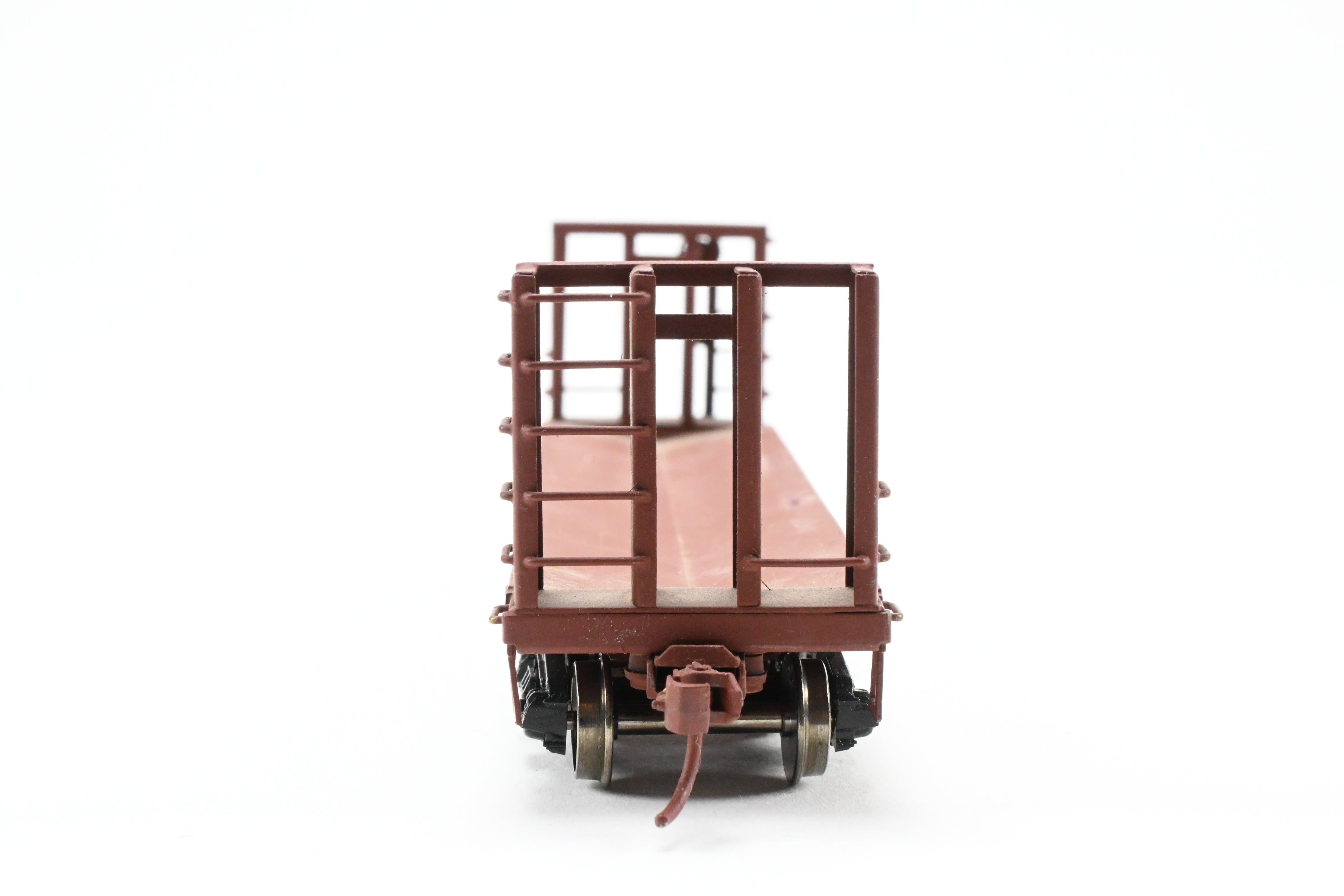 HO Scale Brass U.S. Hobbies Custom Painted Pulpwood Flatcar with Beveled Floor and Bulkhead for Various Roads, No Original Box