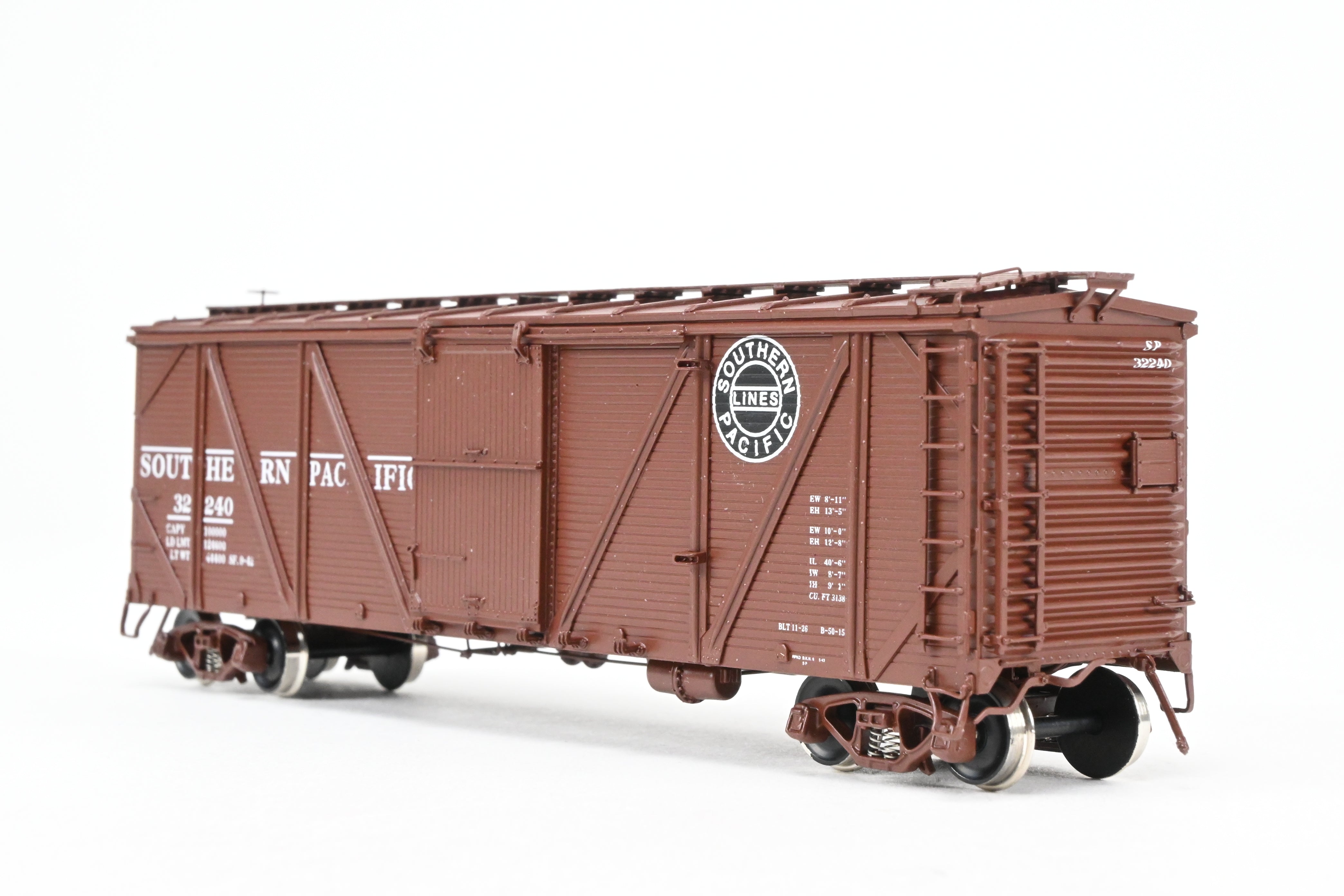 HO Scale Brass Challenger Imports Southern Pacific Class B - 50 - 15 Outside Braced Wood - Sheathed Box Car with Hutchins Roof, Model Number FP #32240