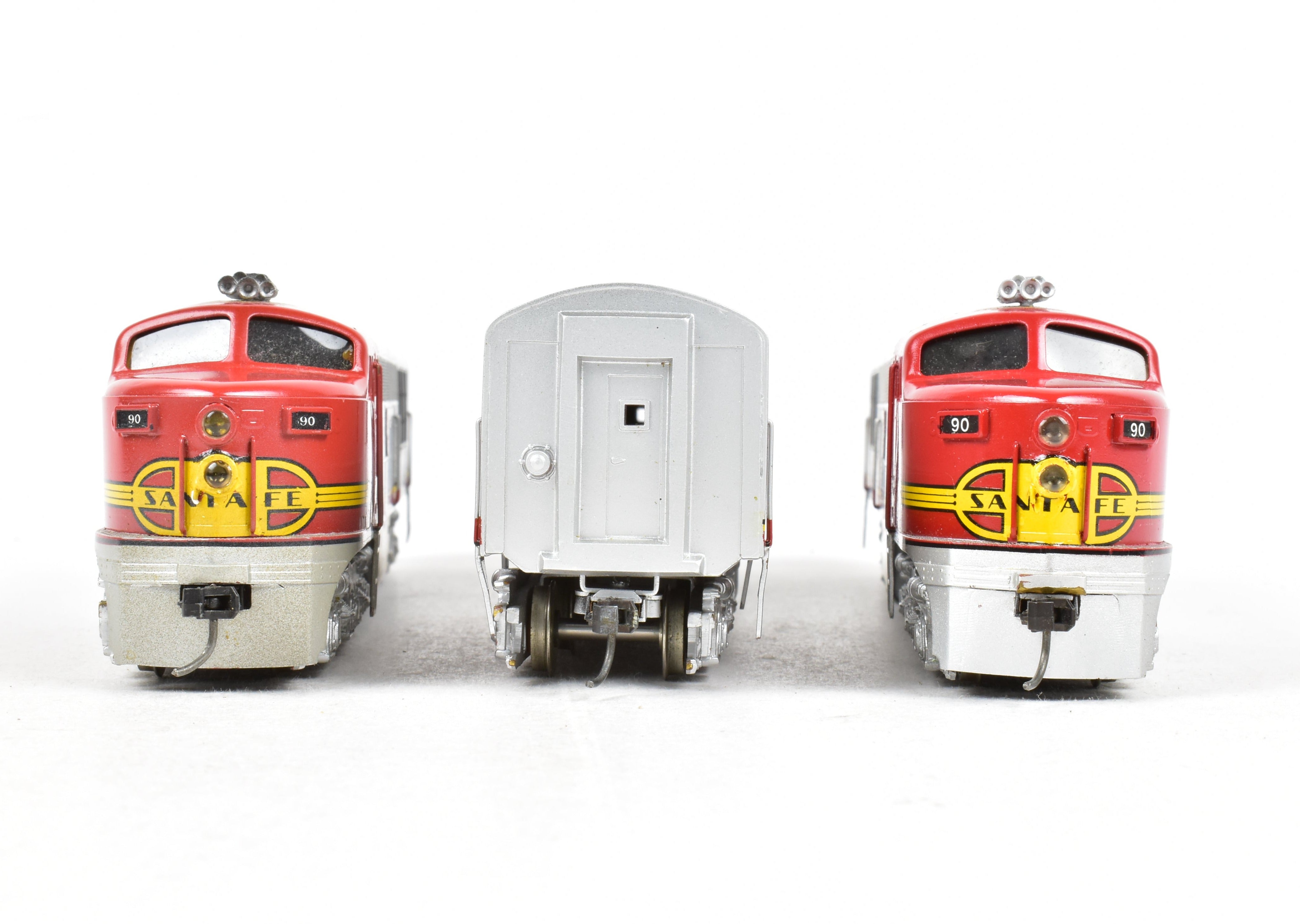 HO Scale Brass Red Ball AT&SF - Santa Fe Fairbanks Morse FM Erie Built A-B-A Set Model Trains with Custom Painted Finish and Can Motor Upgrades
