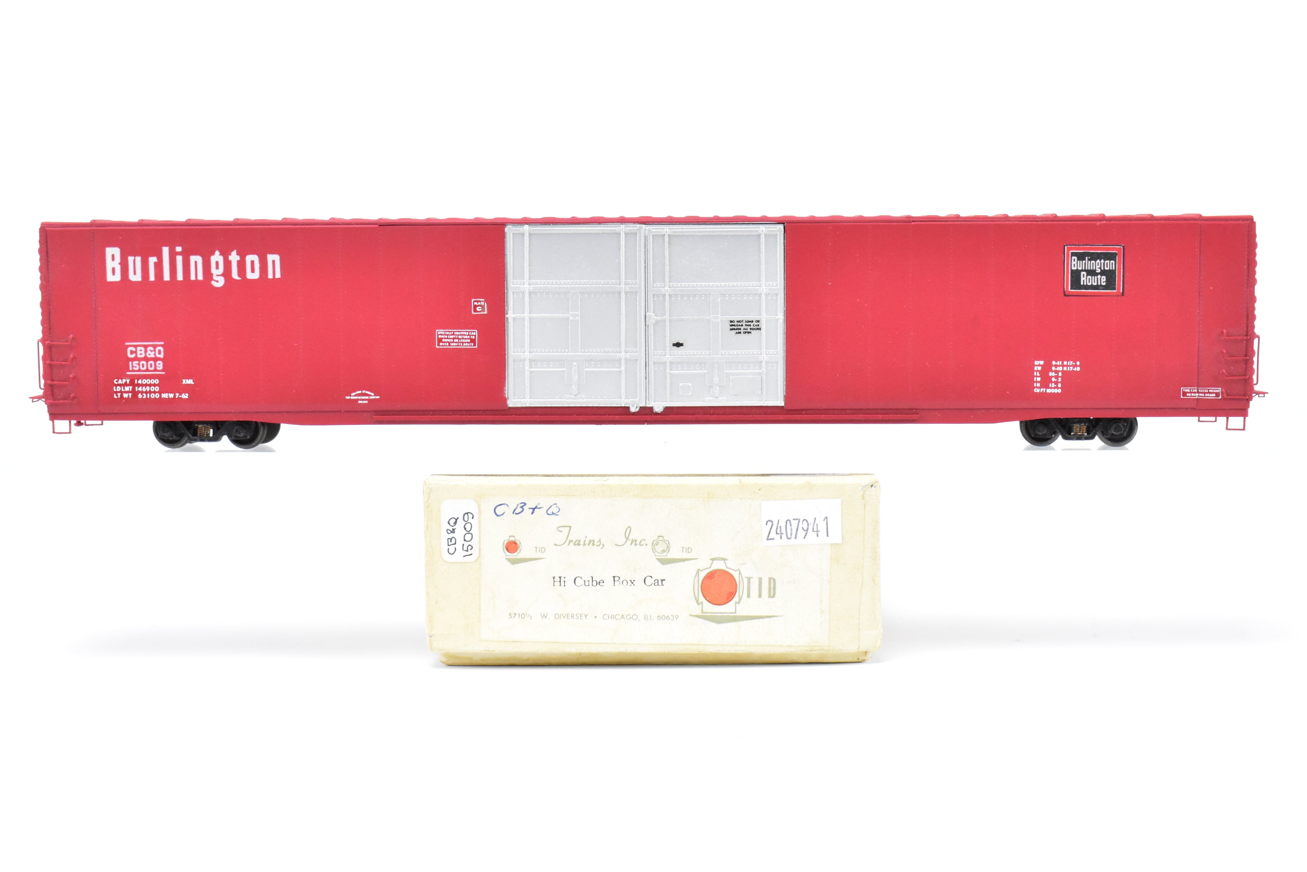 HO Scale Brass Model Trains - HO Brass Trains Inc. CB&Q Burlington Route 86-Foot High-Cube Boxcar Model CP CB&Q 15009