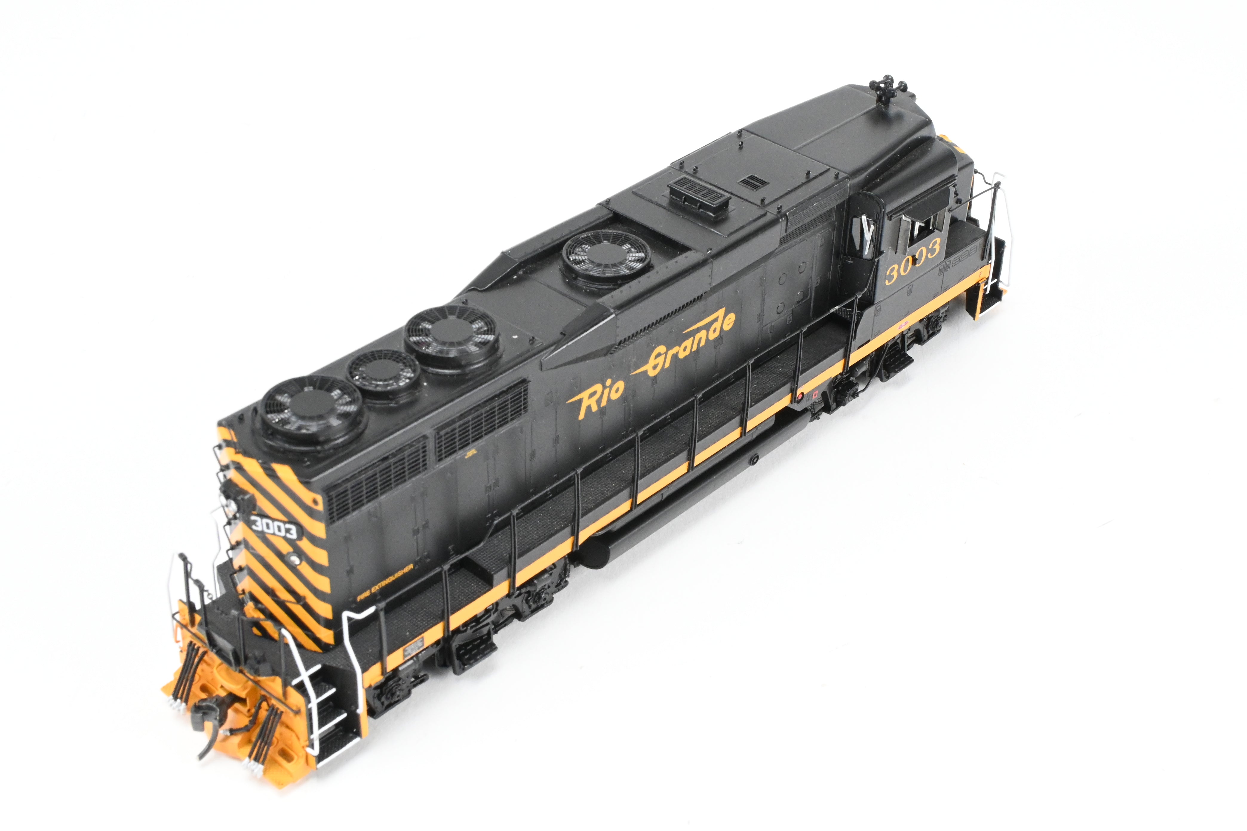 HO Scale Brass Diesel Locomotive Model - Overland Models, Inc. Denver And Rio Grande Western EMD GP30 FP in Black/Orange Color, Numbered #3003, Equipped with DCC & Sound