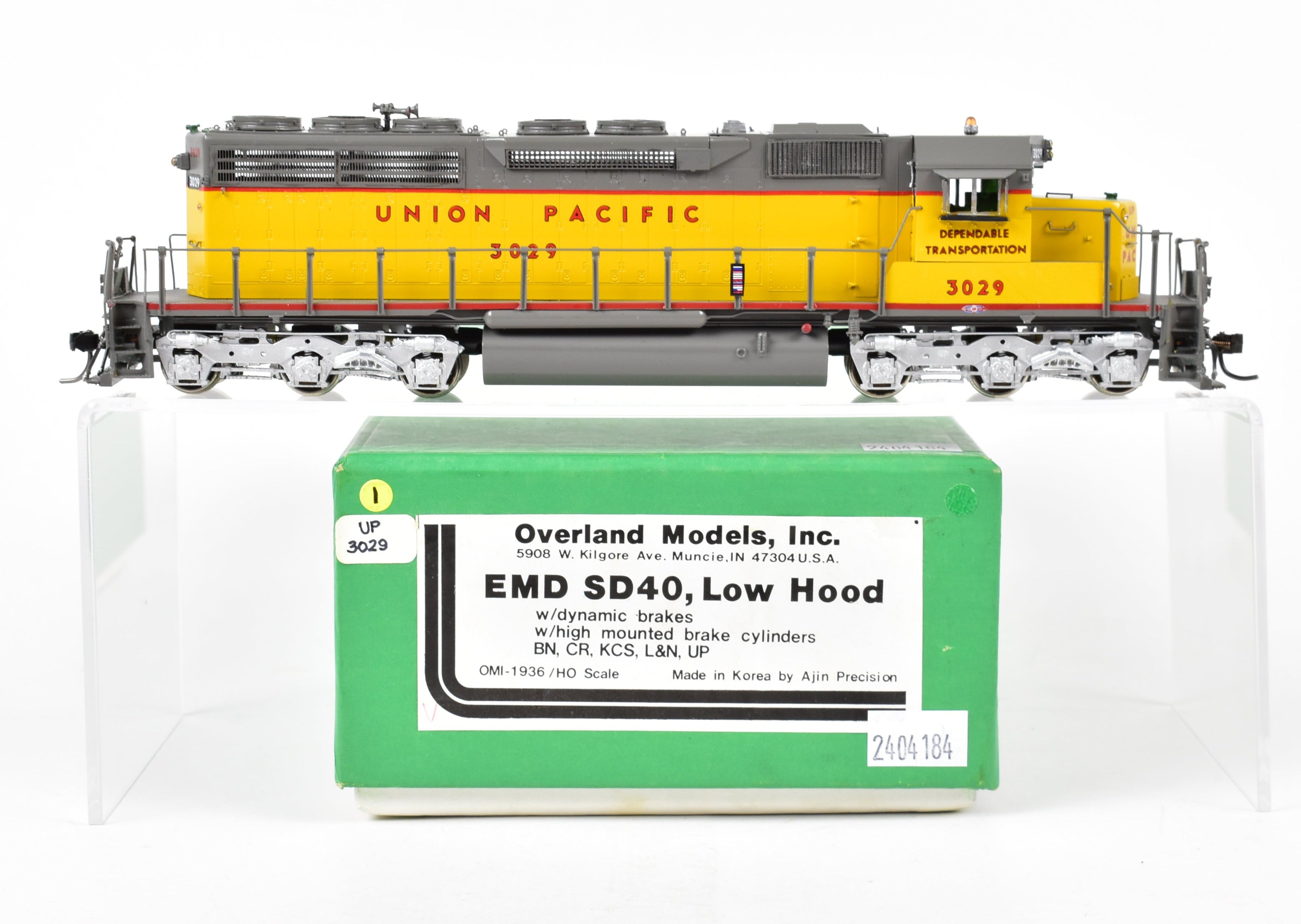 HO Scale Brass Model Train - Overland Models Inc. Union Pacific EMD SD40 Low Nose Locomotive, Custom Painted as UP No. 3029