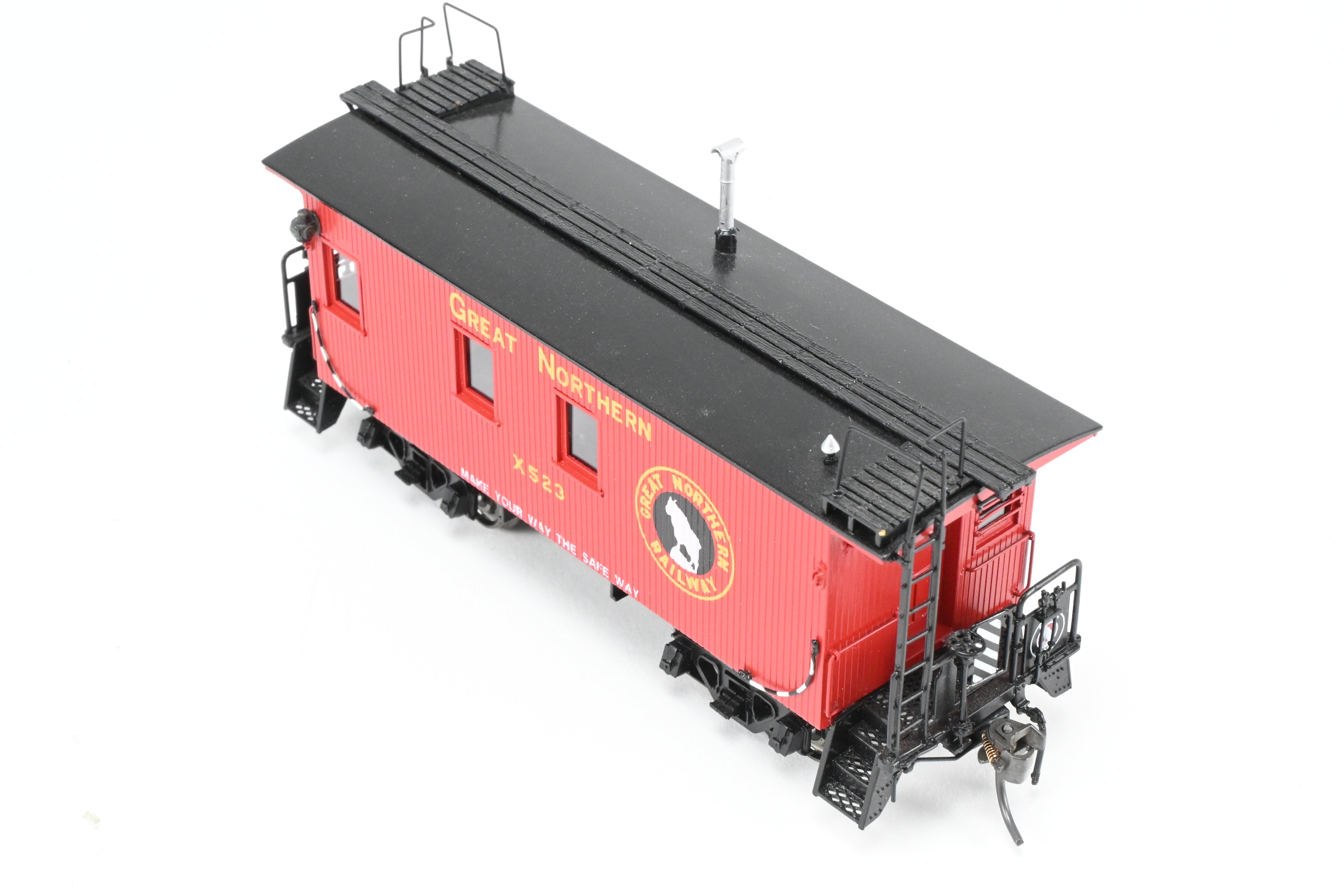 HO Scale Brass Converted Caboose - Challenger Imports Great Northern X523, 25-Foot Wood Caboose, Later Version with Added Marker Lights and Wrong Packaging