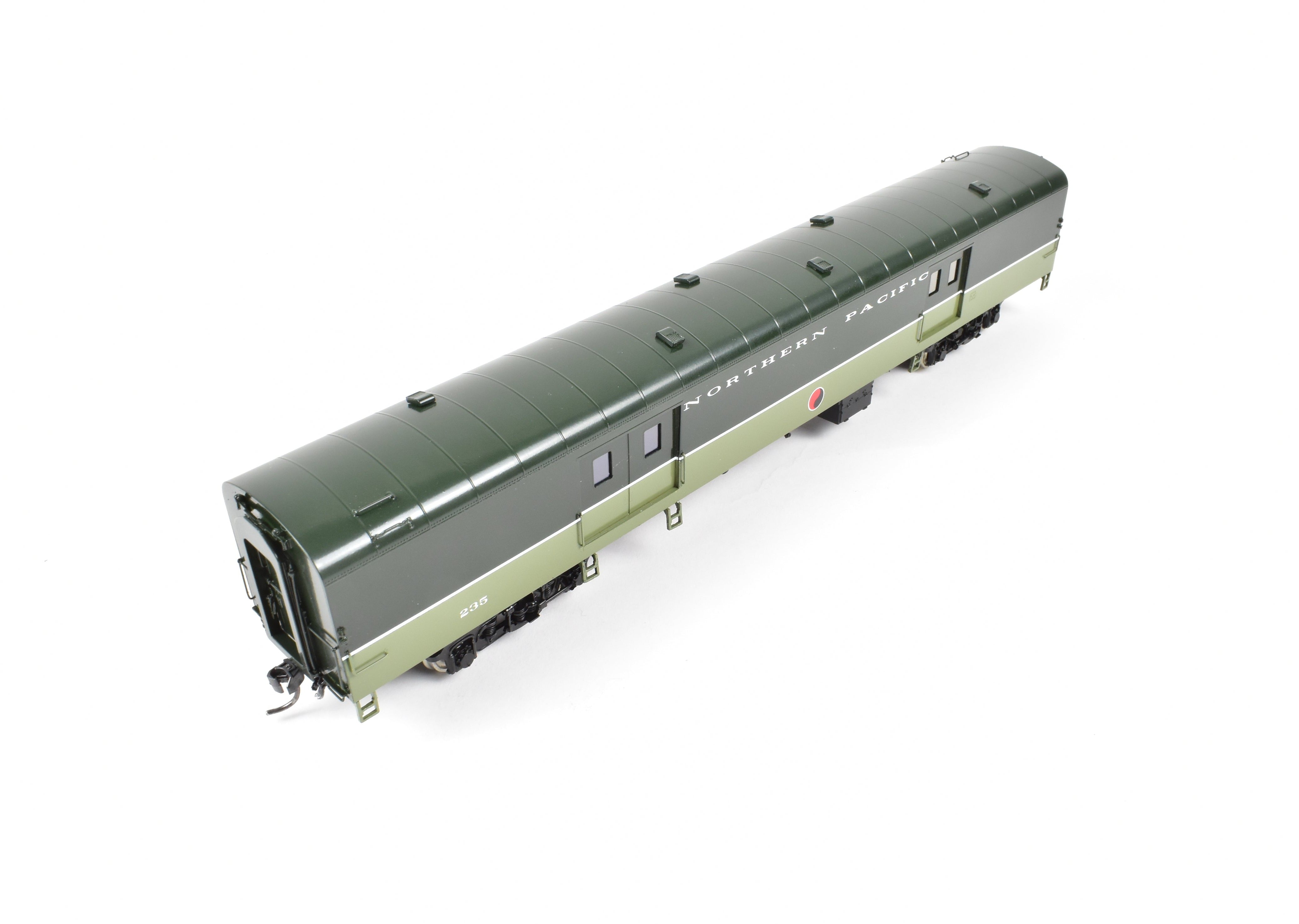 HO Scale Brass Model Railroad Baggage Car by A. W. Enterprises - Northern Pacific #203 - 239 Professionally Painted in North Coast Limited Lowey Scheme