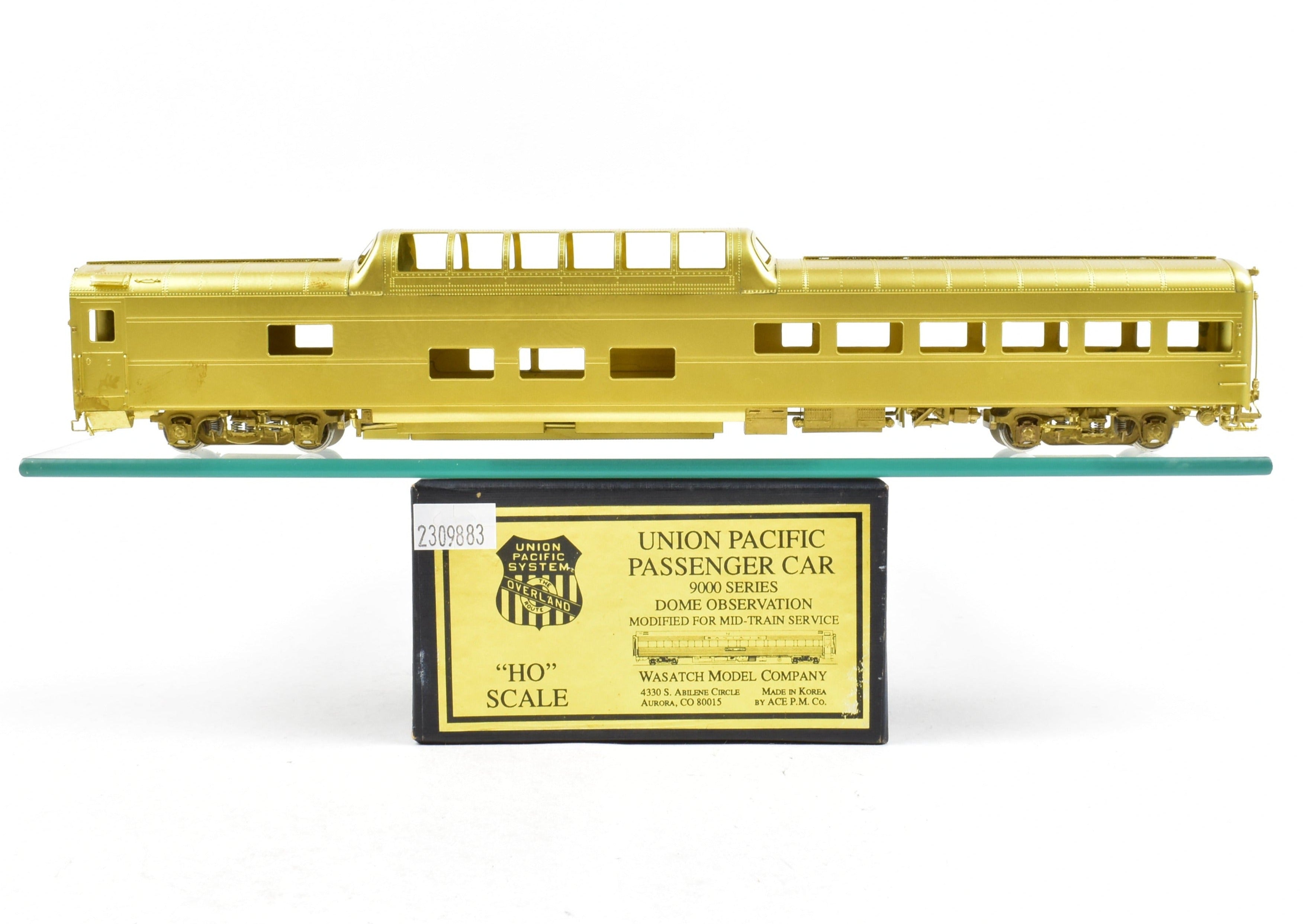 HO Scale Brass Model Train - Wasatch Model Co. Union Pacific 9000 Series Dome Lounge Observation Car Modified for Mid - Train Service