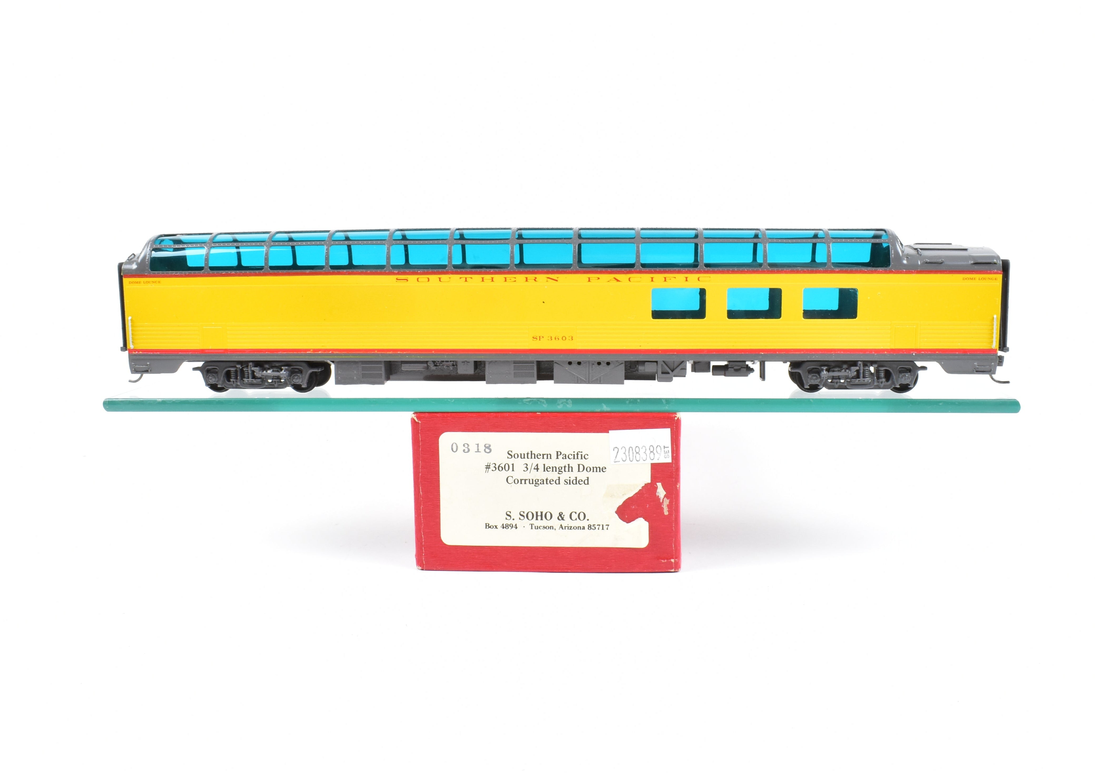High - Quality HO Scale Brass Model Railroad Car - Southern Pacific 3/4 Dome #3603 with Corrugated Design, Custom Painted and Upgraded for Soho SP