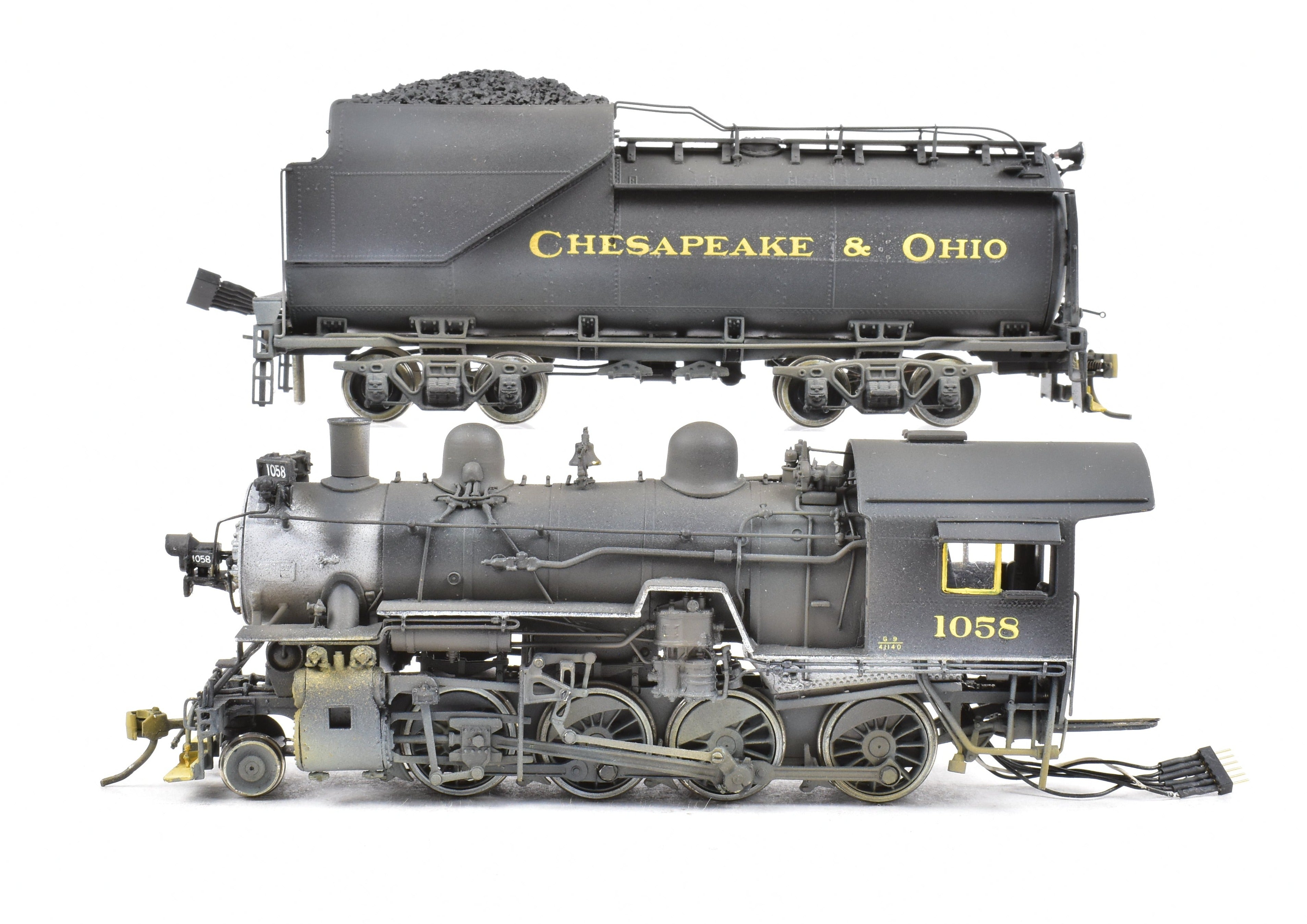 HO Scale Brass Model Train - Overland Models C&O (Chesapeake & Ohio) G - 9 2 - 8 - 0 CP Weathered Locomotive No. 1058 with DCC and Sound Function