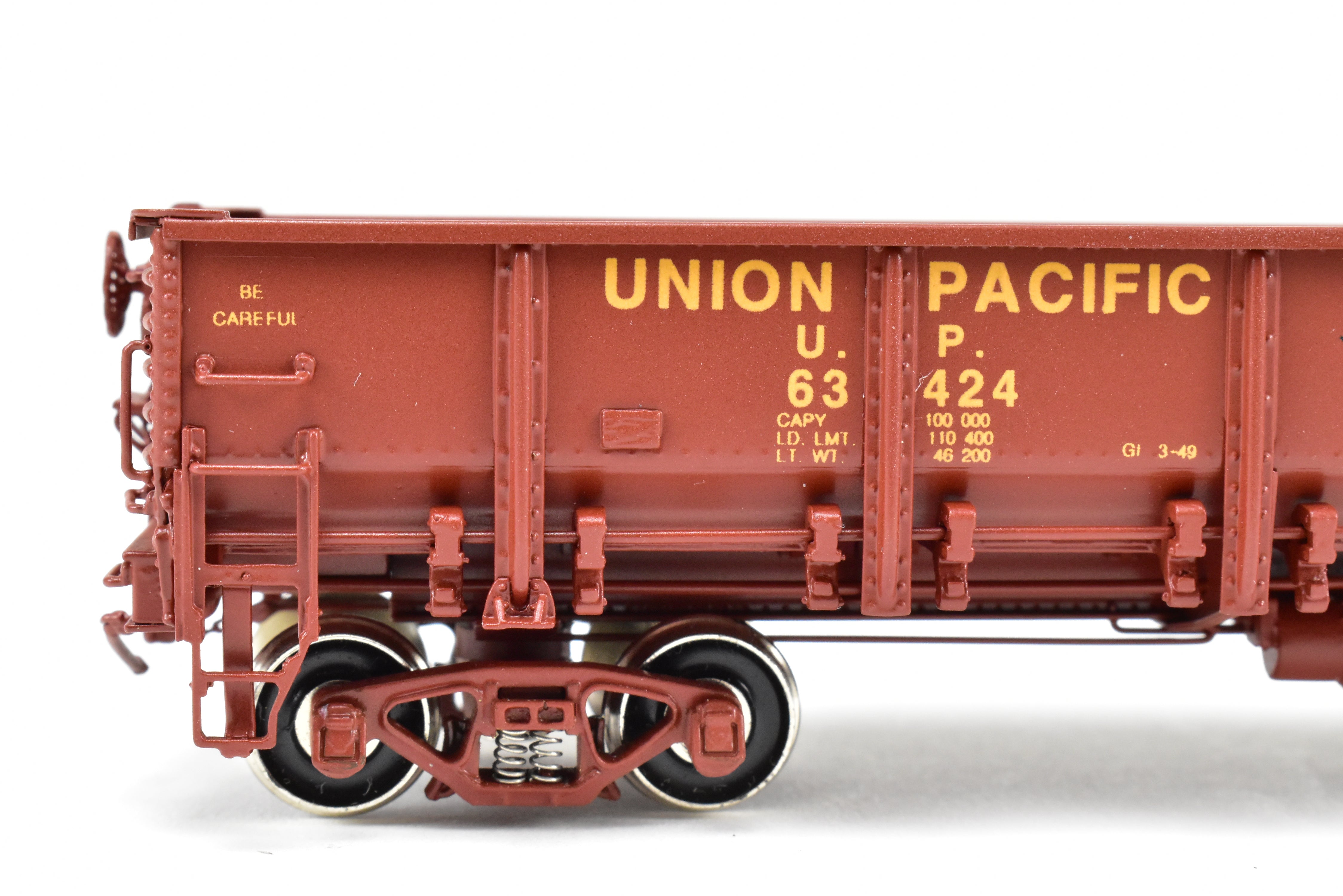 HO Scale Brass Challenger Imports Union Pacific Class G50 - 7 Drop Bottom Gondola Model Version 2 with Riveted Side Sheets, Factory - Painted FP #63424