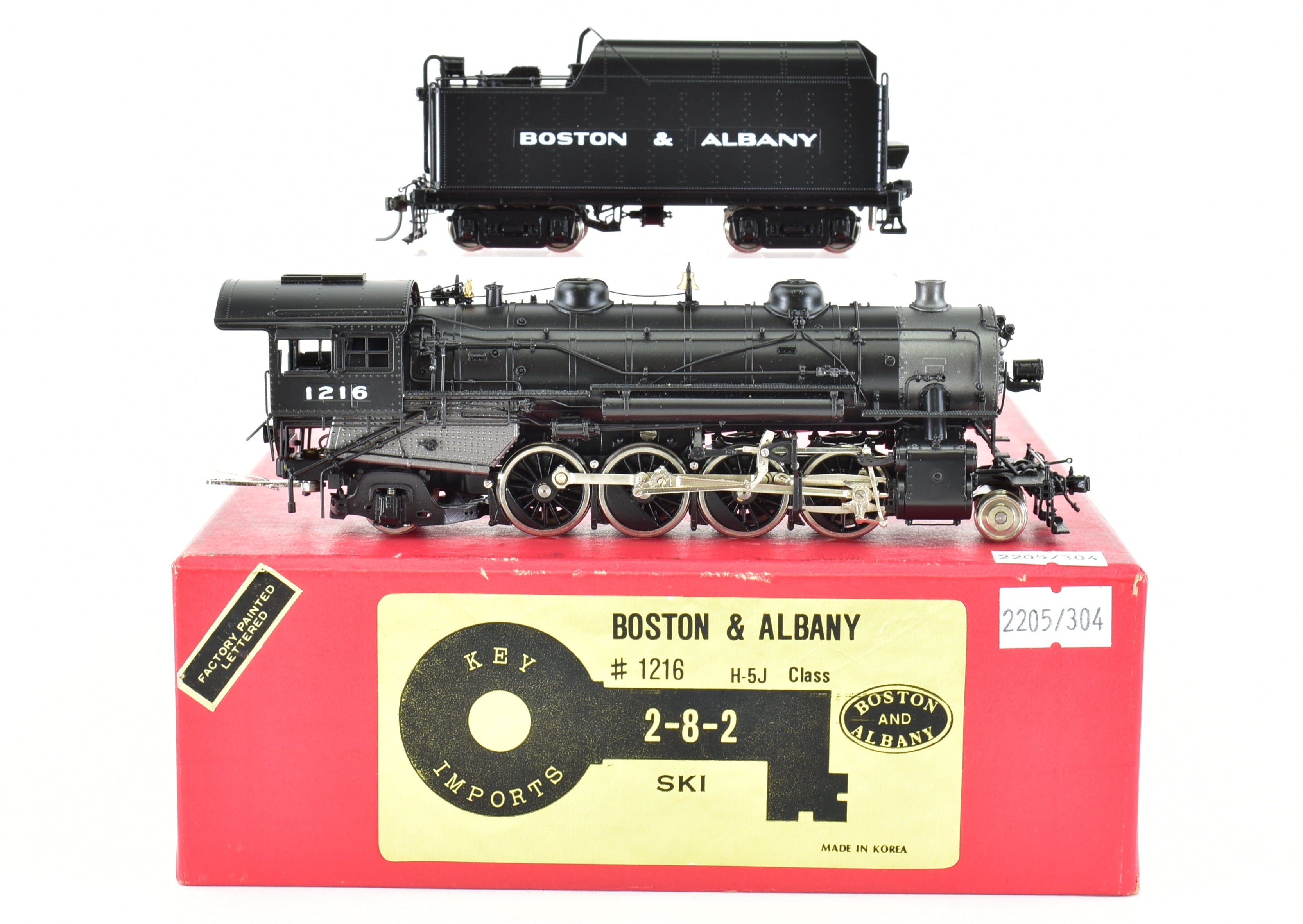 HO Scale Brass Model Train CON Key Imports B&A - Boston & Albany H - 5j Class 2 - 8 - 2 Mikado Steam Locomotive #1216 with Factory Painting