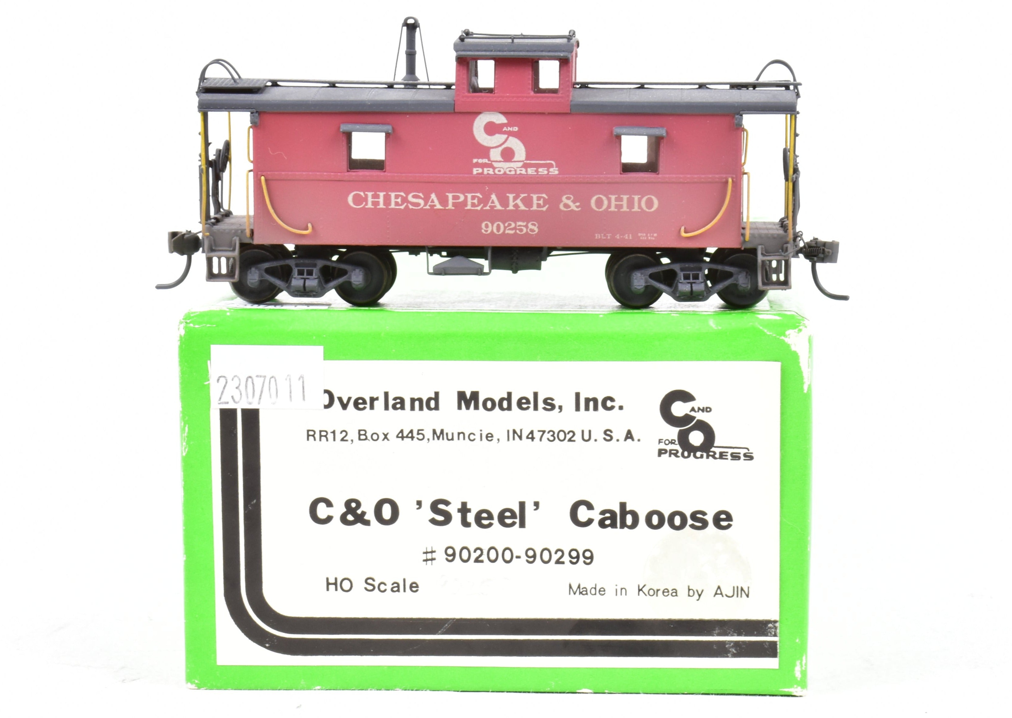 HO Scale Brass OMI - Overland Models, Inc. Chesapeake & Ohio (C&O) Steel Caboose Model from the #90200 - 90299 Series, CP & Weathered Version, Specifically No. 90258