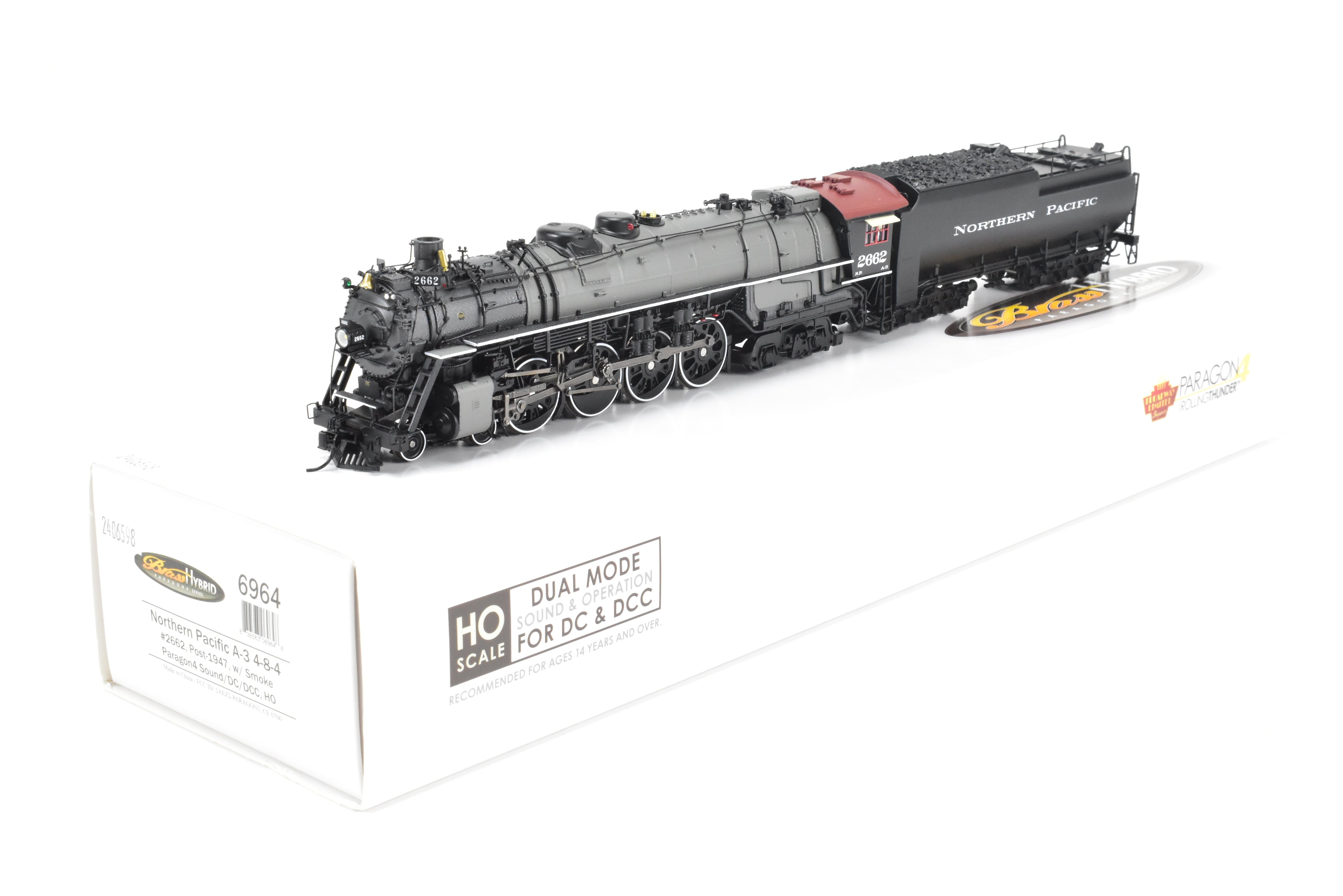 HO Scale Model Train - Broadway Limited Imports Brass Hybrid Series Northern Pacific A - 3 4 - 8 - 4 FP Locomotive with Gray Boiler (Post 1947) and Smoke, Featuring Paragon 4 Sound for DC and DCC Operation