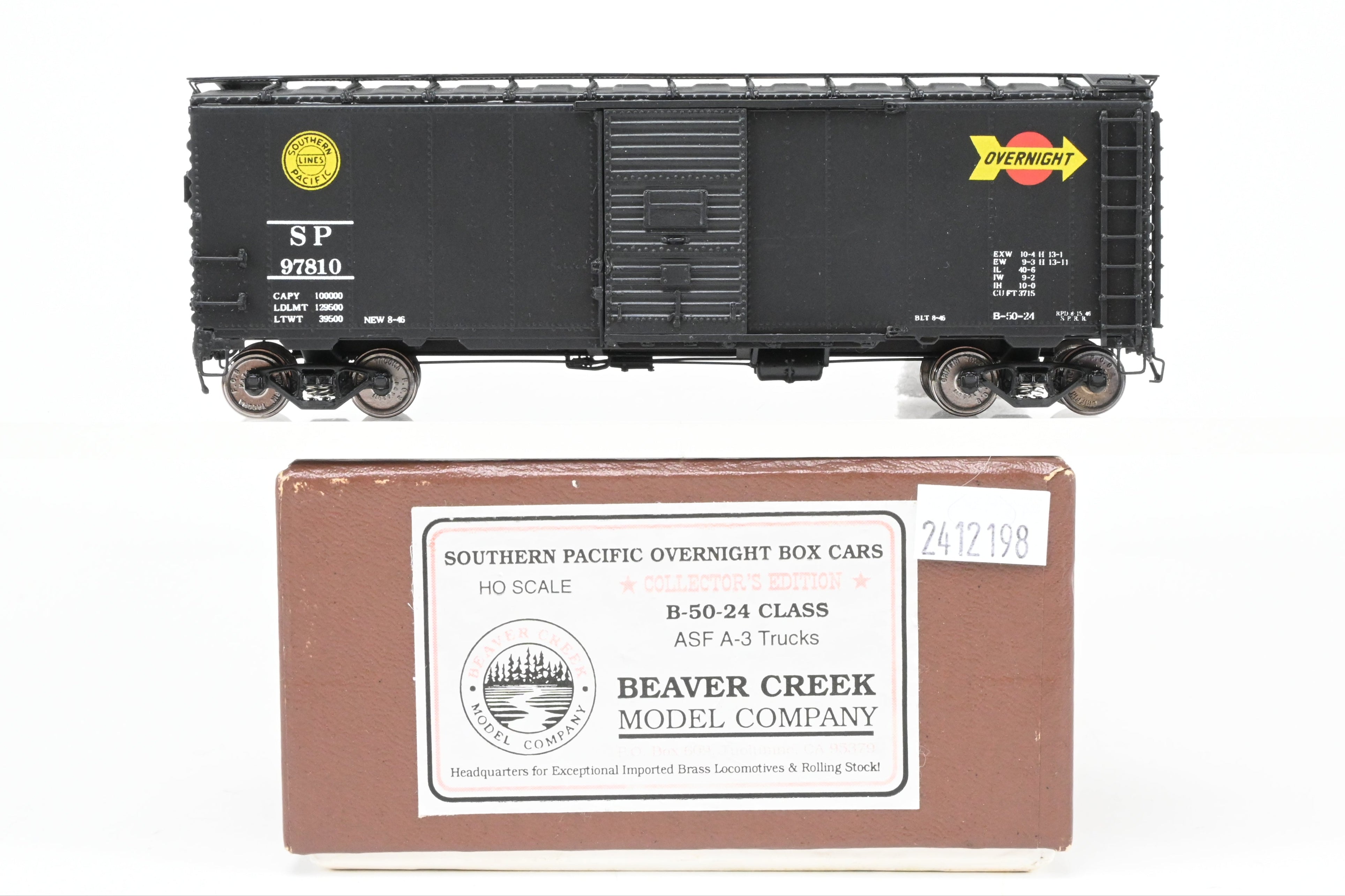 HO Scale Brass Model of Southern Pacific Overnight Boxcar B-50-24 Class with ASF A-3 Trucks, Beaver Creek Special Collector's Edition, FP No. 97810