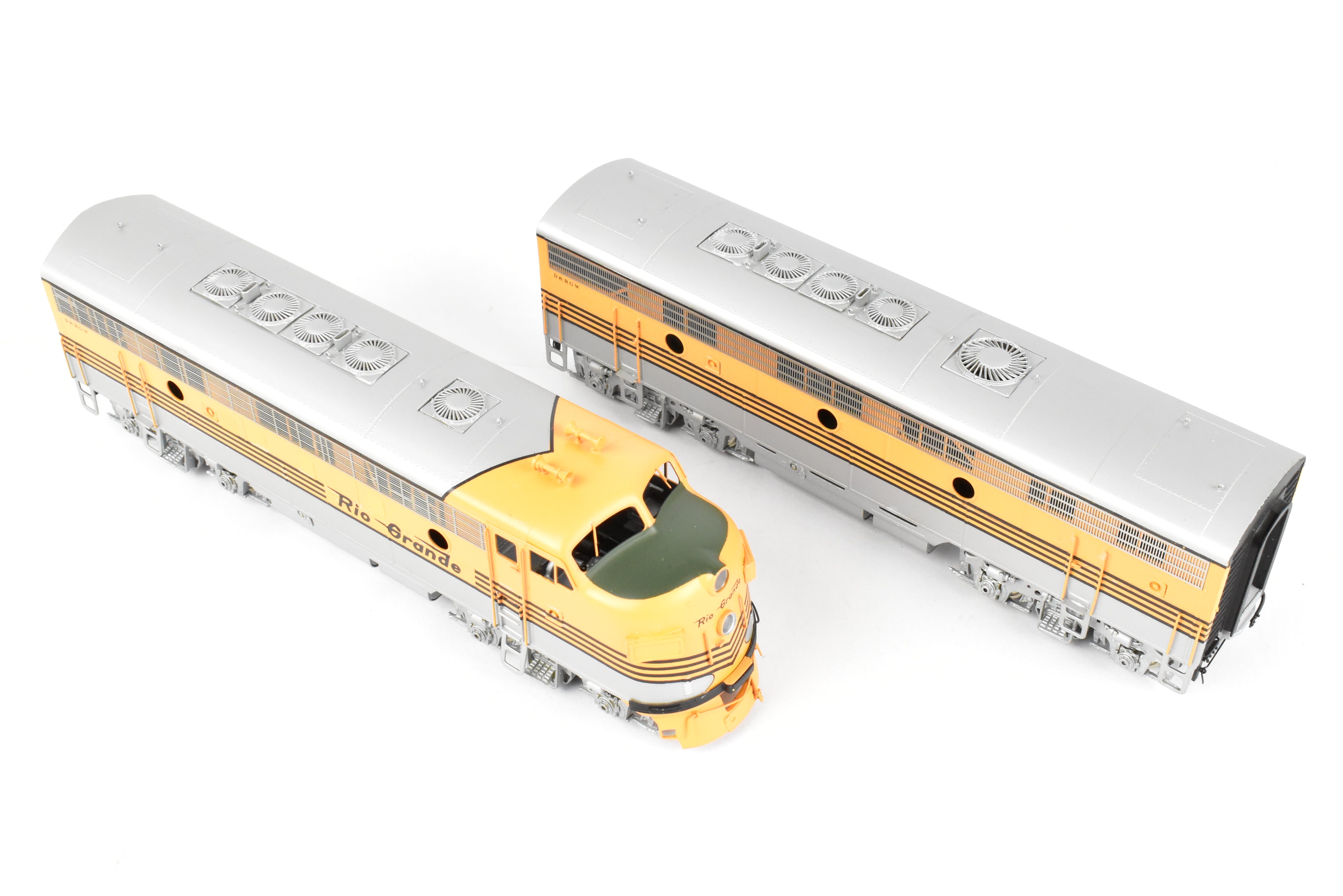 HO Brass Oriental Limited D&RGW EMD F7 A/B/B/A Set, 1500 HP, 5-Stripe Paint