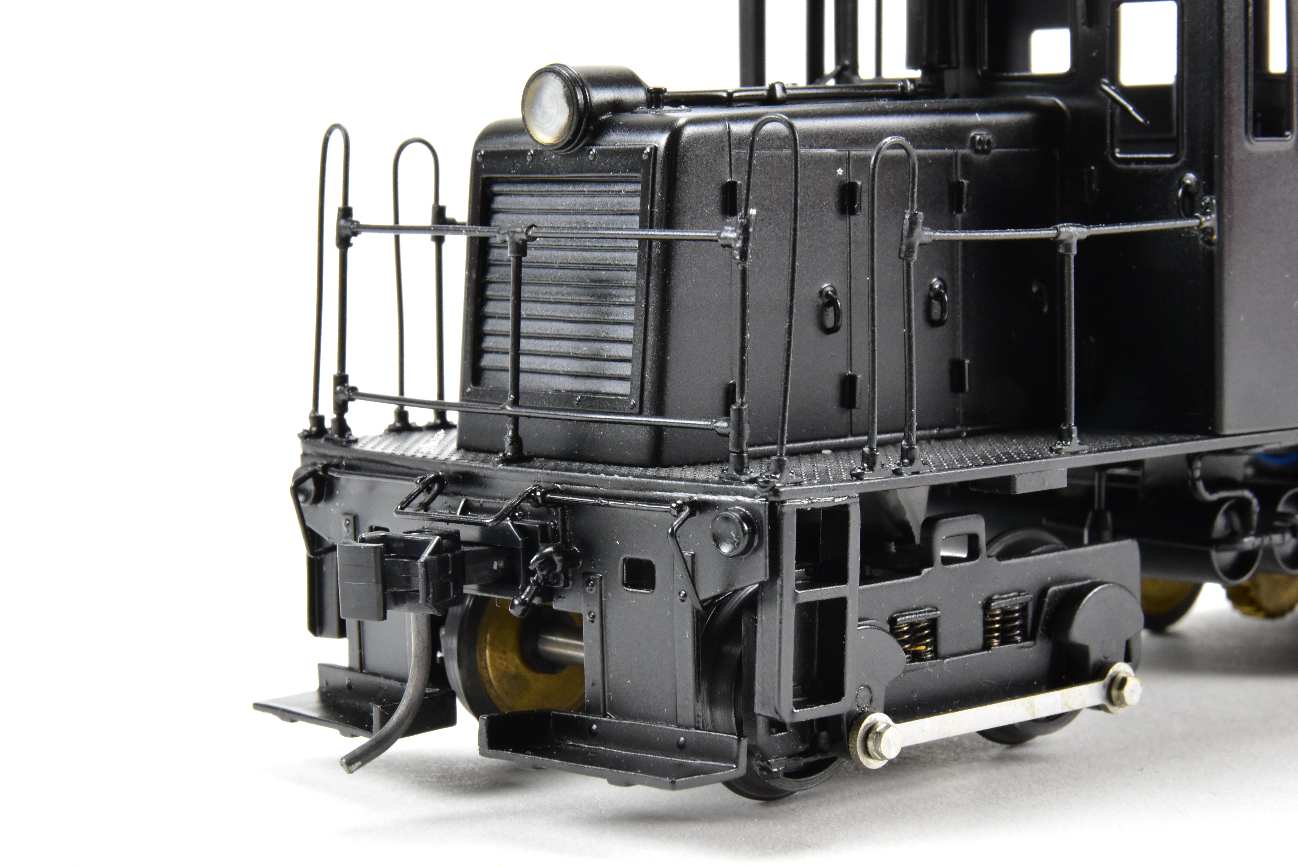O Scale 1:48th Brass RYM - Rich Yoder Models 45 Ton Side-Rod Diesel FP in Glossy Black, Unlettered, Ideal for Shortline/Industrial Switching