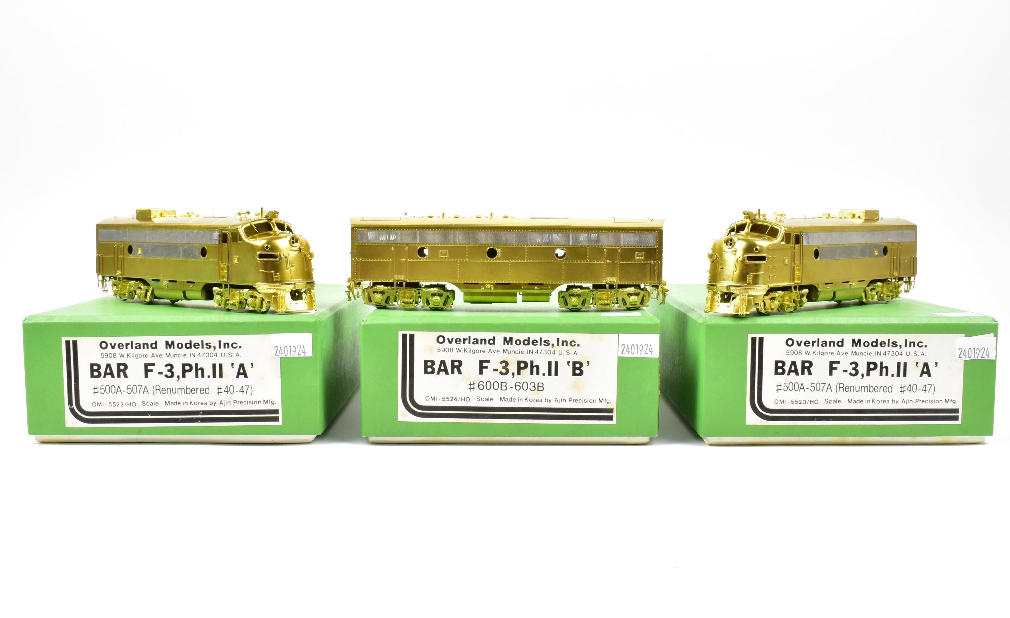 HO Scale Brass Model Train Set by Overland Models, Inc. - Bangor and Aroostook EMD F-3 Phase II A-B-A Configuration