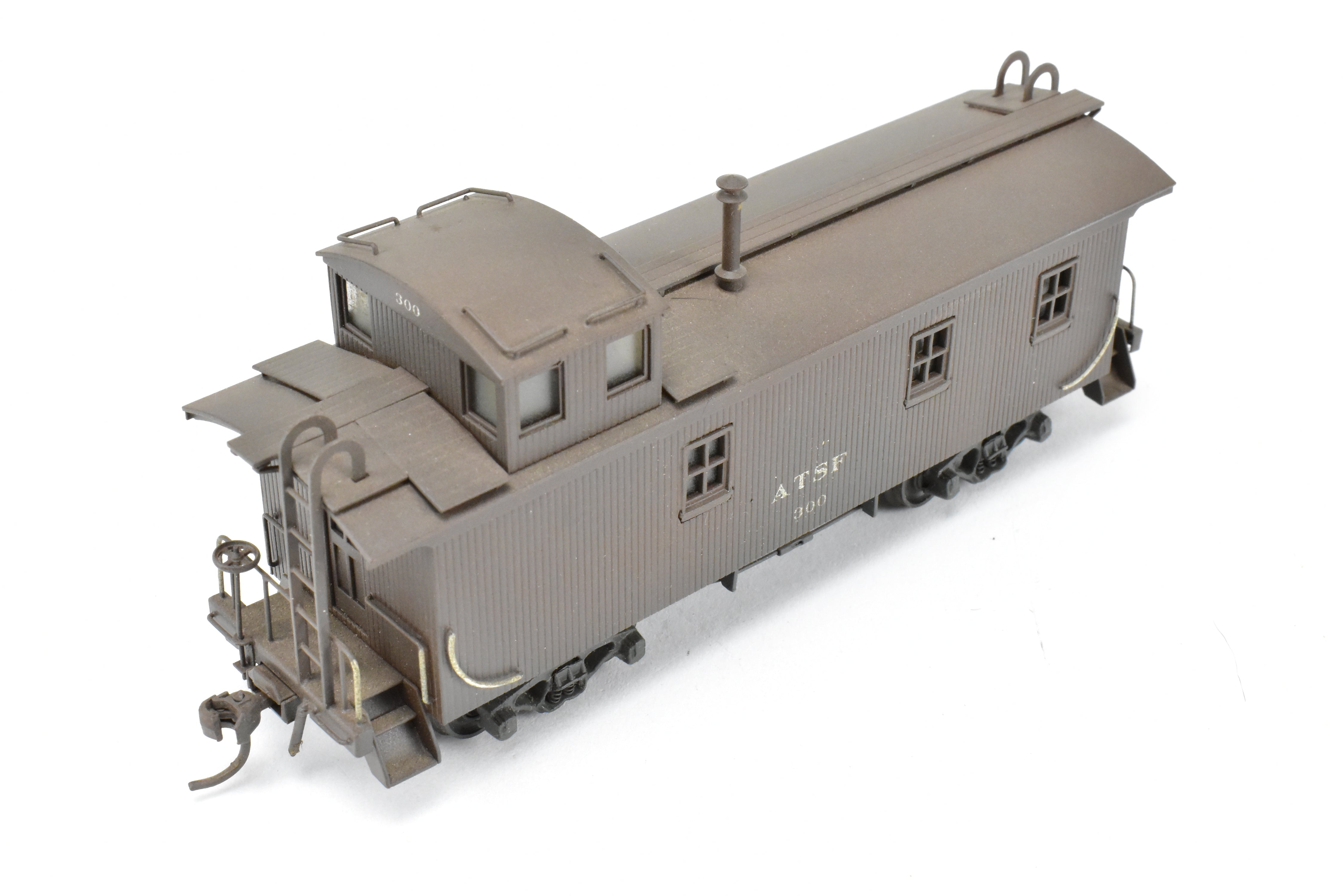HO Scale Brass Model Trains by Trains, Inc. - ATSF Santa Fe Wood Caboose Custom Painted and Weathered, Number 300